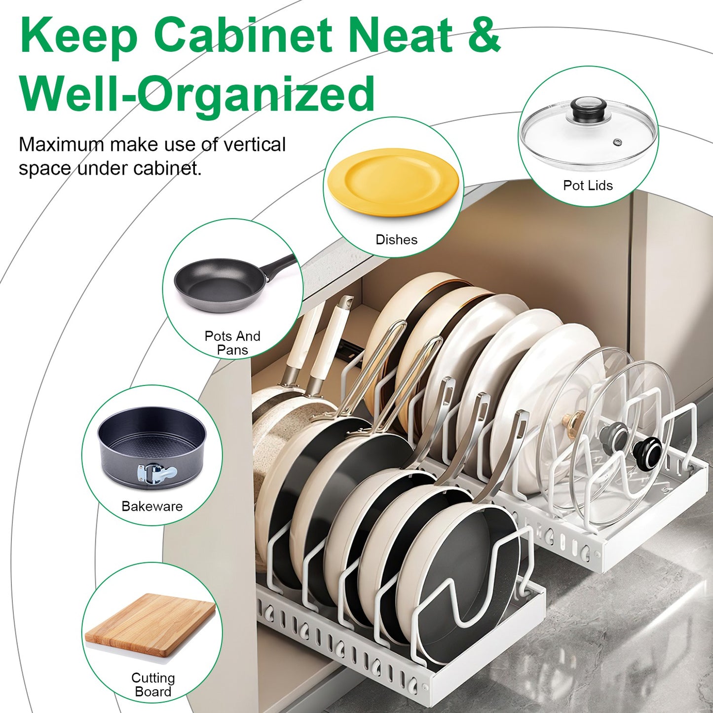 Pull Out Pots And Pans Organizer Under Cabinet With 8 Adjustable Dividers Rustproof Carbon Steel Sliding Pots Holder For Kitchen Cookware Bakeware Pot