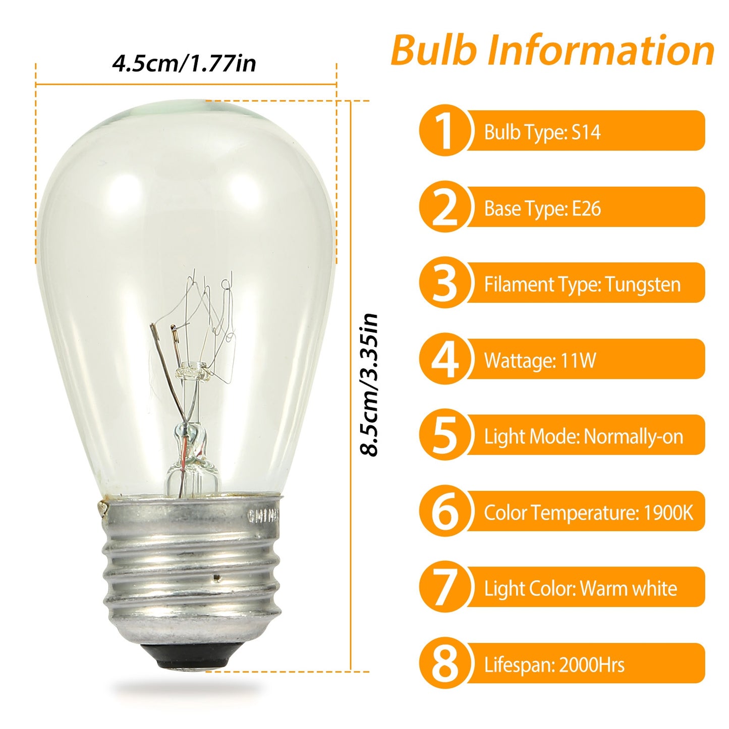 48FT Outdoor String Light Waterproof Patio String Lights Bulbs Commercial Yard Lights Garden Ambience