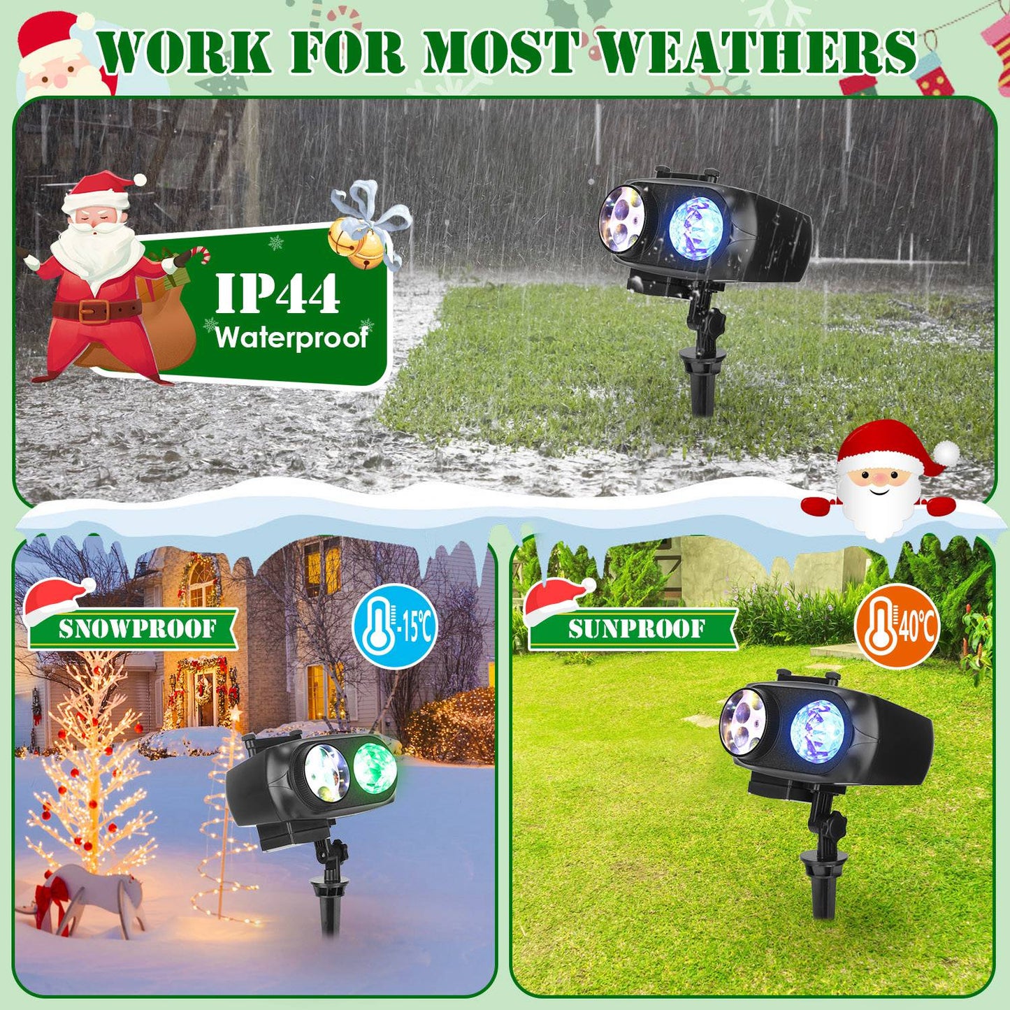 2 In 1 Holiday Projector Light Projection Lamp Indoor Outdoor with 10-Color Ocean Wave 10 HD Slides 3 Bases Remote Control for New Year Valentine\'s D
