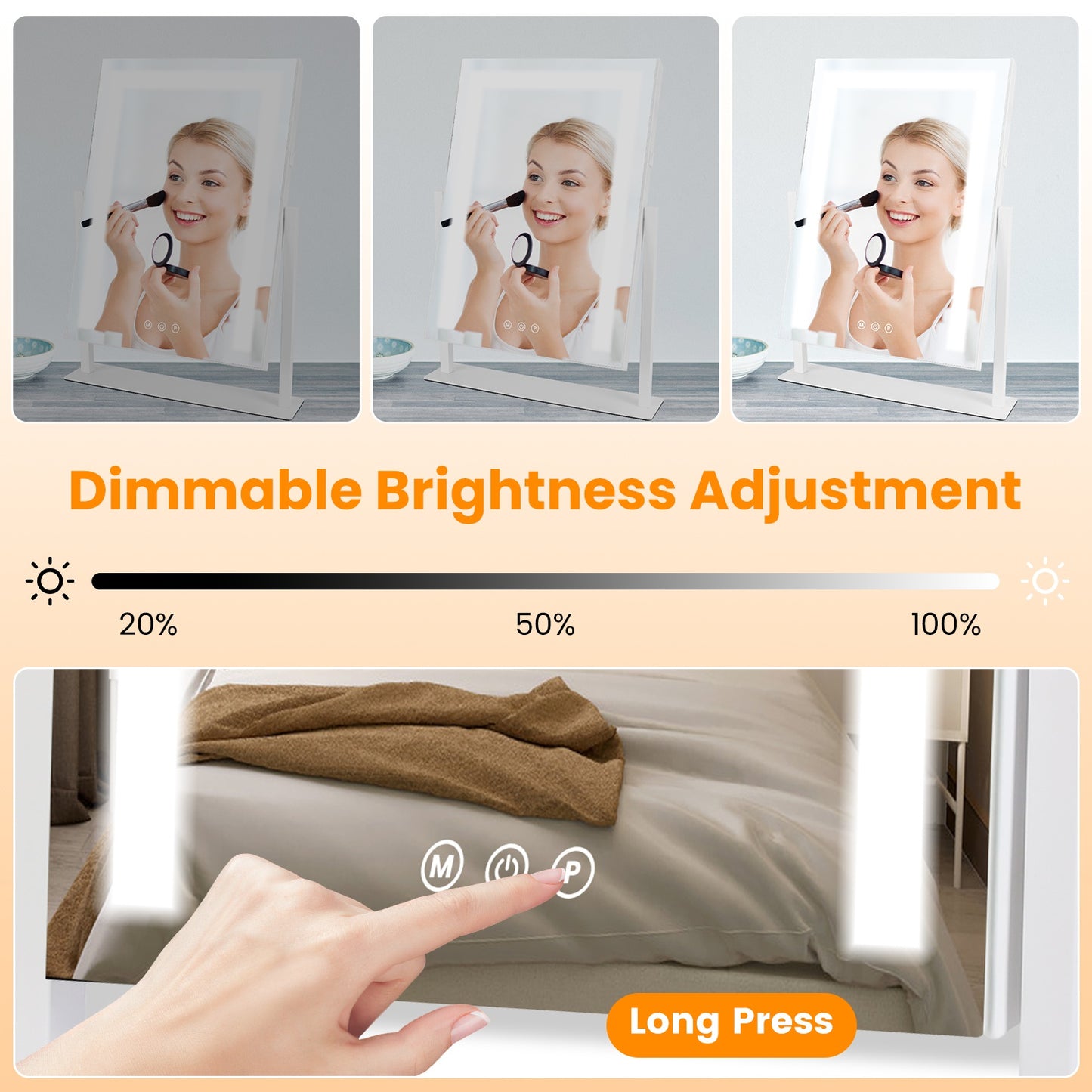 Vanity Mirror with Light 3 Lighting Colors Dimmable Brightness Smart Touch Control 10X Magnifying Mirror 360¡Rotation LED Lighted Makeup Mirror for De