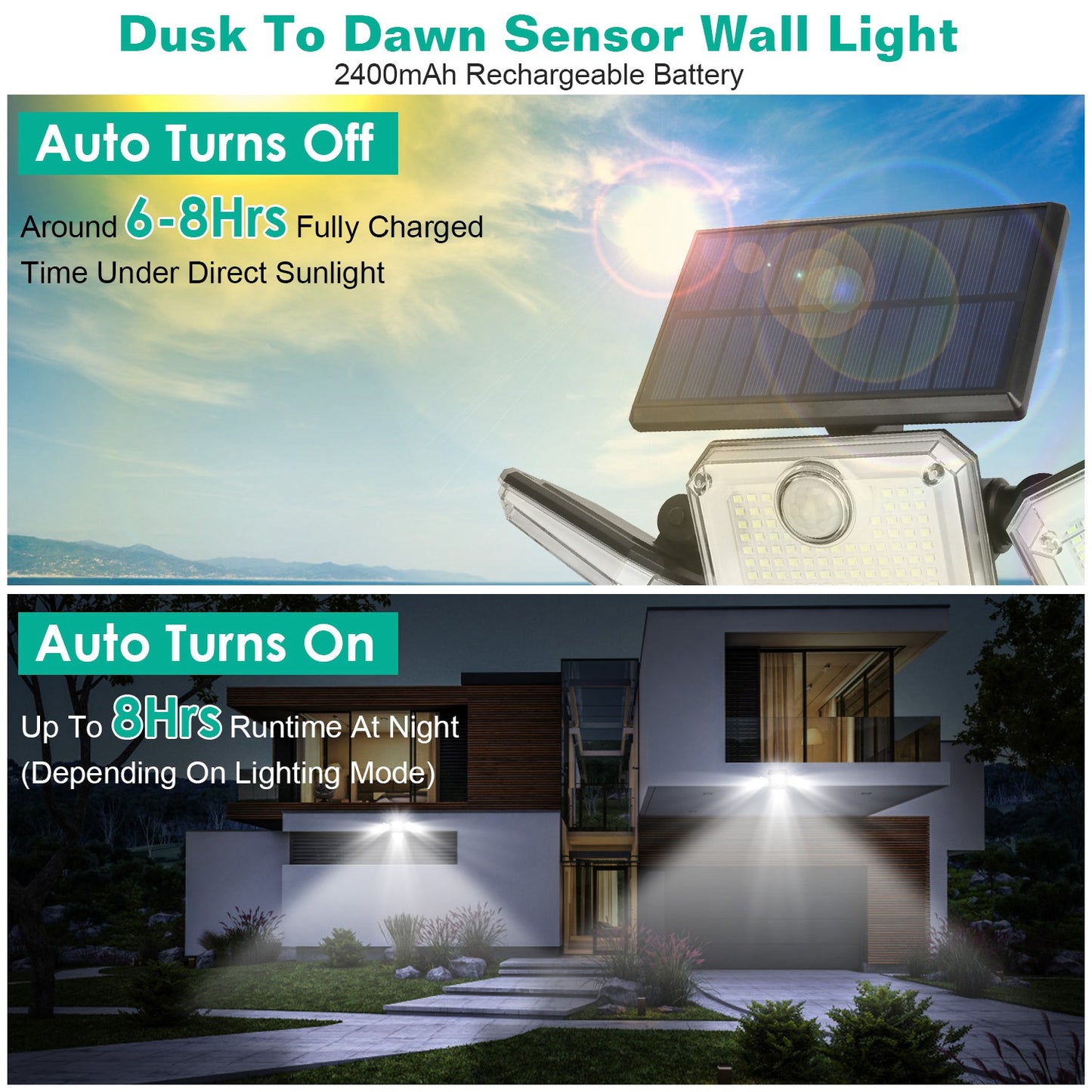 2 Pack Solar Powered Wall Lights IP44 Waterproof Motion Sensor Lights with 4 Adjustable Heads 333Pcs LED Beads 120¡ Sensing Angle Remote Control for Y
