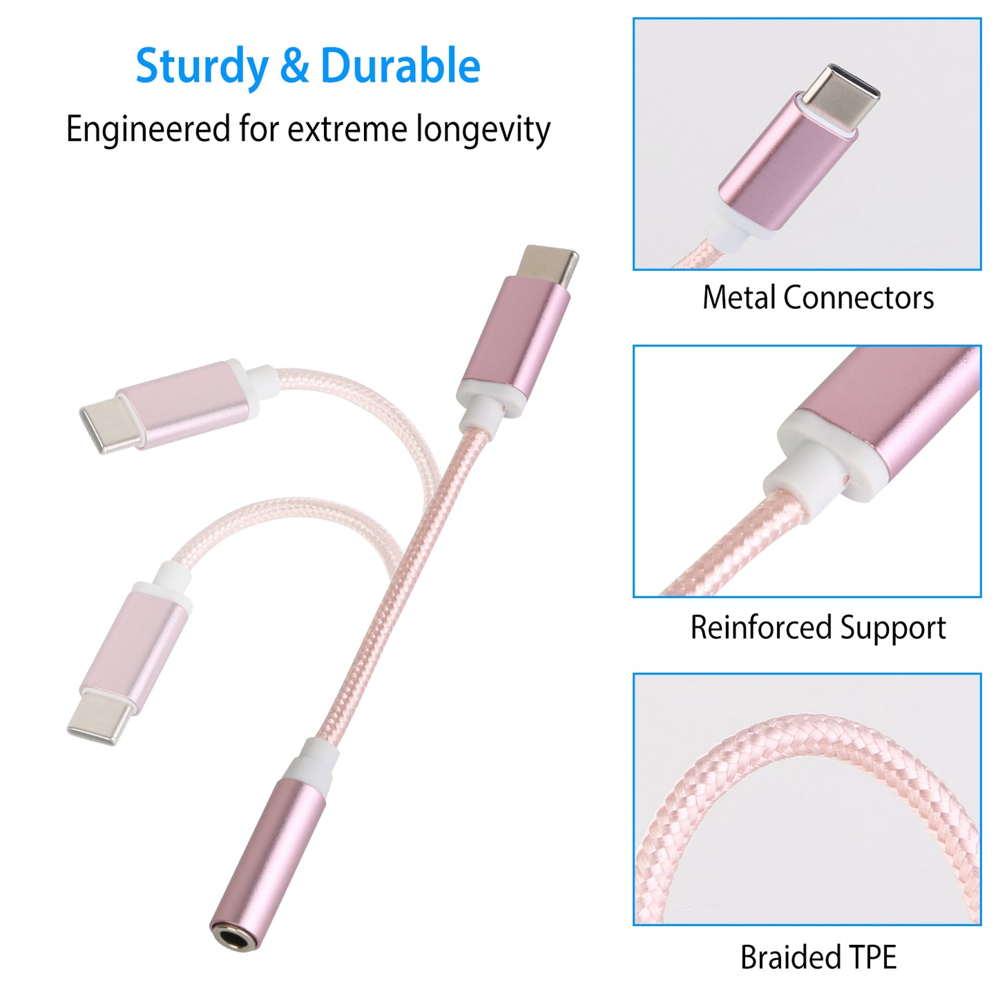 USB-C Type C Adapter Port to 3.5mm Aux Audio Jack Earphone Headphone Cable Cord