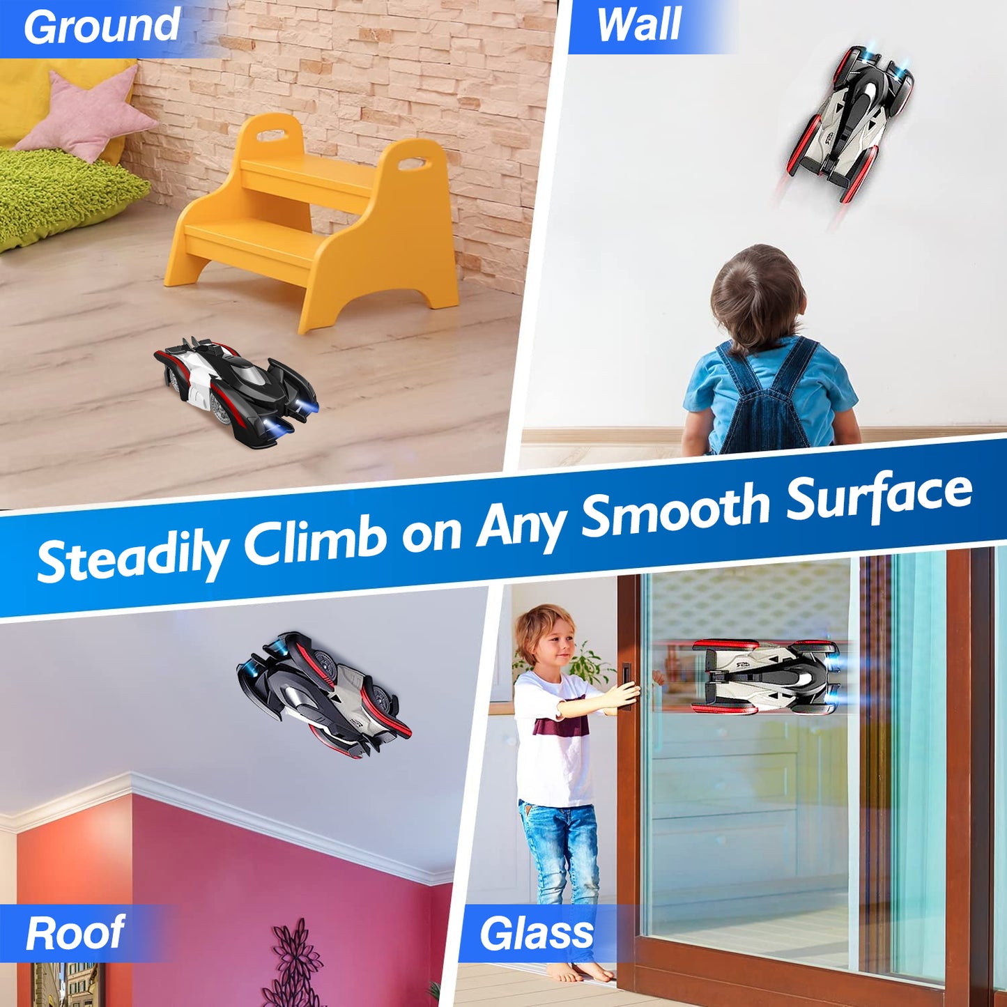 Electric Wall Climbing Car Toy 360¡ Rotating Shunt Car Remote Control Dual Mode RC Car Rechargeable Toy Car with Headlights Taillights Birthday Christ