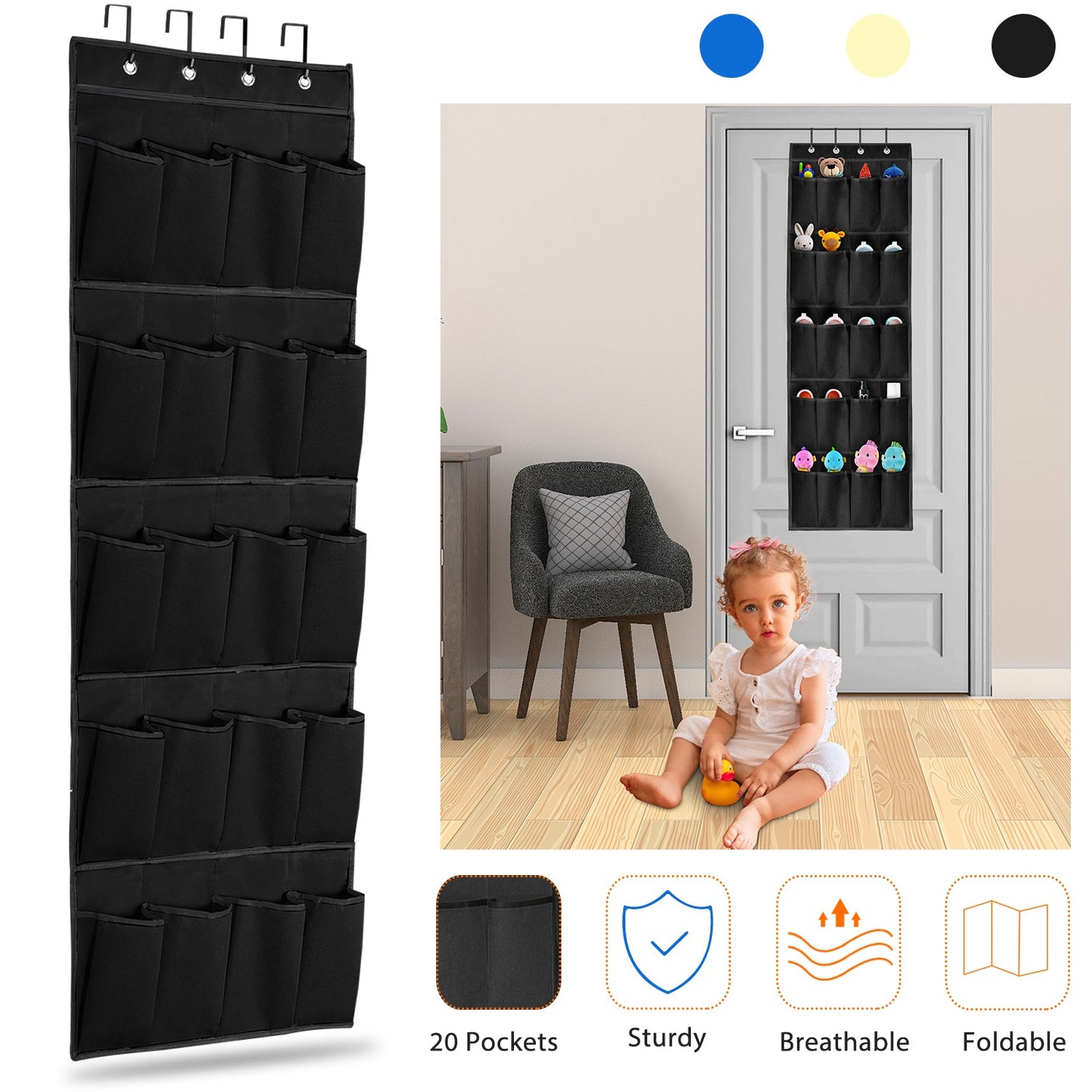 Over the Door Shoes Rack 20-Pocket Organizer 5-Layer Hanging Storage Shelf for Kids Shoes Closet Cabinet Slippers Small Toys