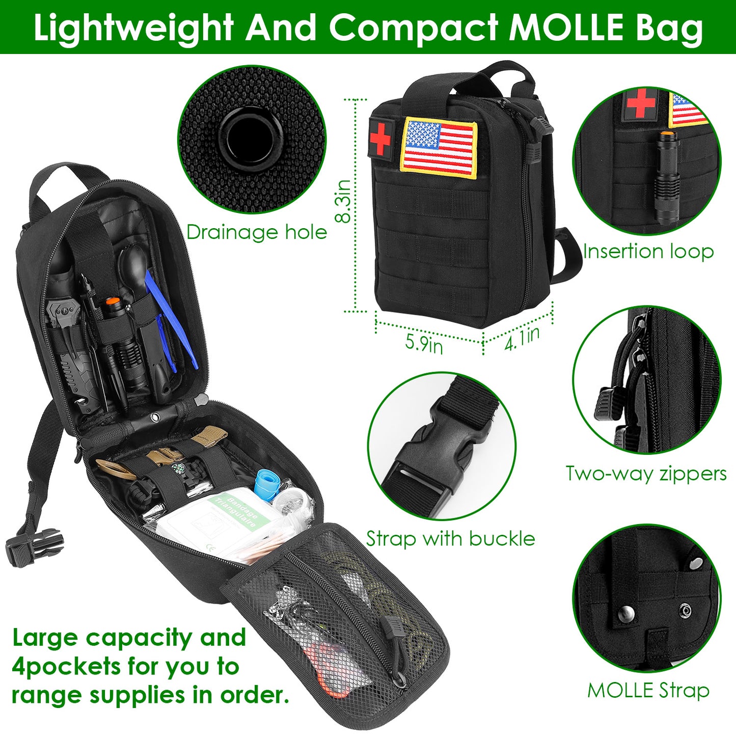 47Pcs Emergency Survival Kit Survival EDC Gear Equipment Tool First Aid Supplies Kit Tools with Pouch for Hiking Hunting Disaster Camping Adventure