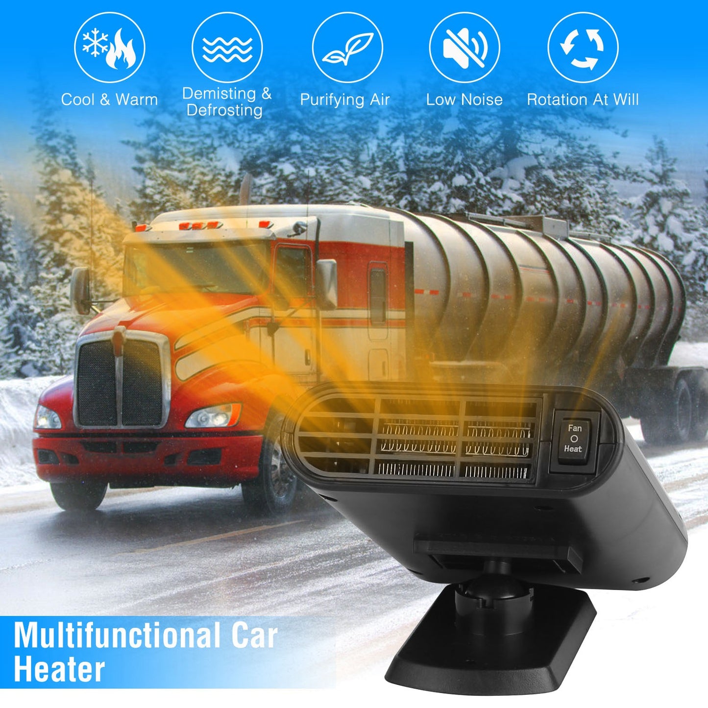12V 150W Portable Car Heater Heating Fan 2 In 1 Defroster Defogger Demister Windshield Heater Automotive Cooling Fan with Air Purification 360¡ Rotati