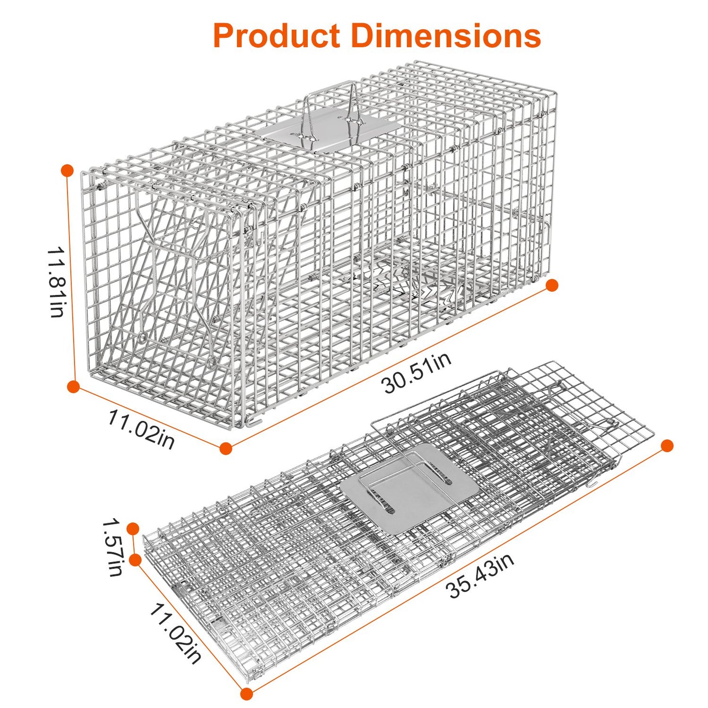 Humane Cat Trap Cage Catch Release Live Animal Rodent Cage Collapsible Galvanized Wire for Raccoons Beavers Groundhogs Foxes Armadillos