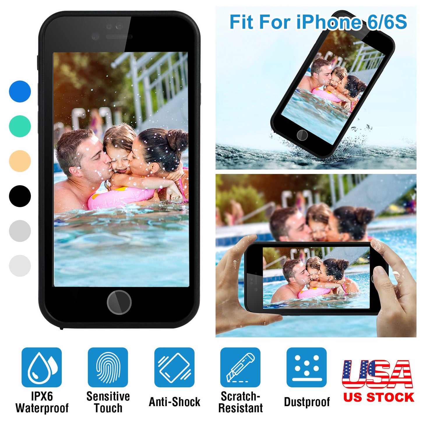 Waterproof Phone Case for iPhone6/6S IPX6 360¡ Full Sealed Phone Protective Case Shockproof Dustproof Sandproof Cover