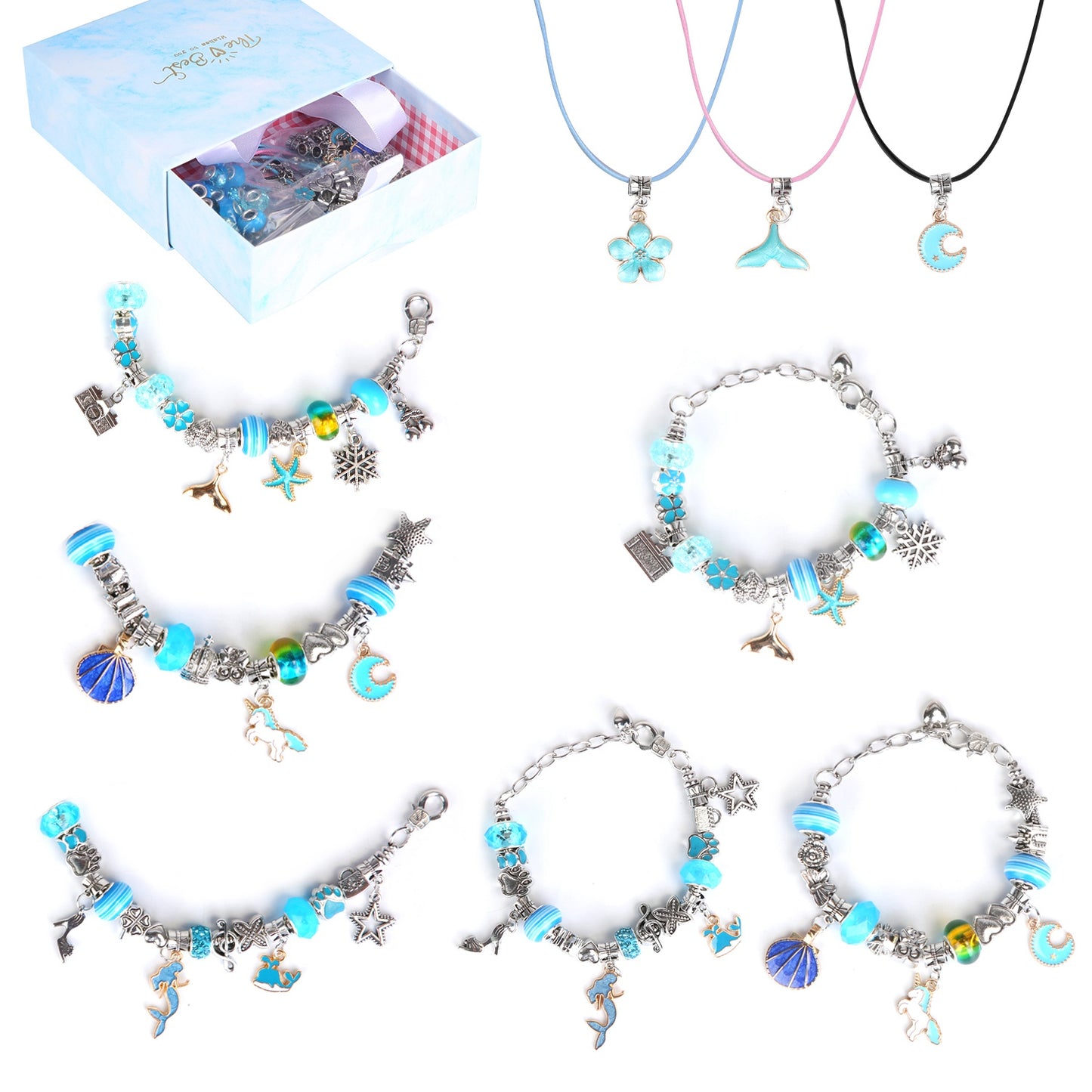 66Pcs Charm Bracelet Making Kit Kids\' Jewelry Necklace Making Kits Colorful DIY Charm Beads Pendant SetÊJewelry Decor Supplies with Gift Box for 5-12