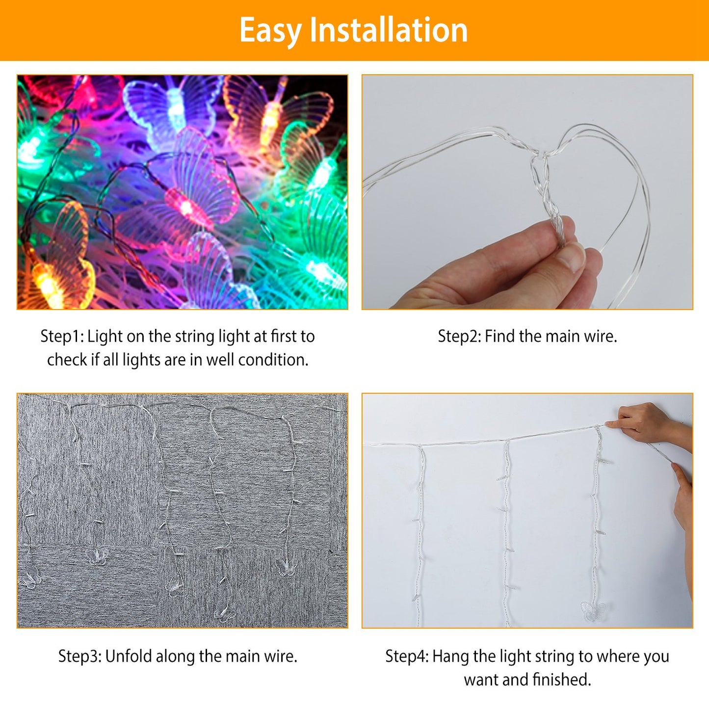 Butterfly Curtain String Lights USB Powered Colorful LED Fairy Lamps w/8 Modes 96 LED Remote Control 11.5ft for Bedroom Weddings Christmas Party Decor