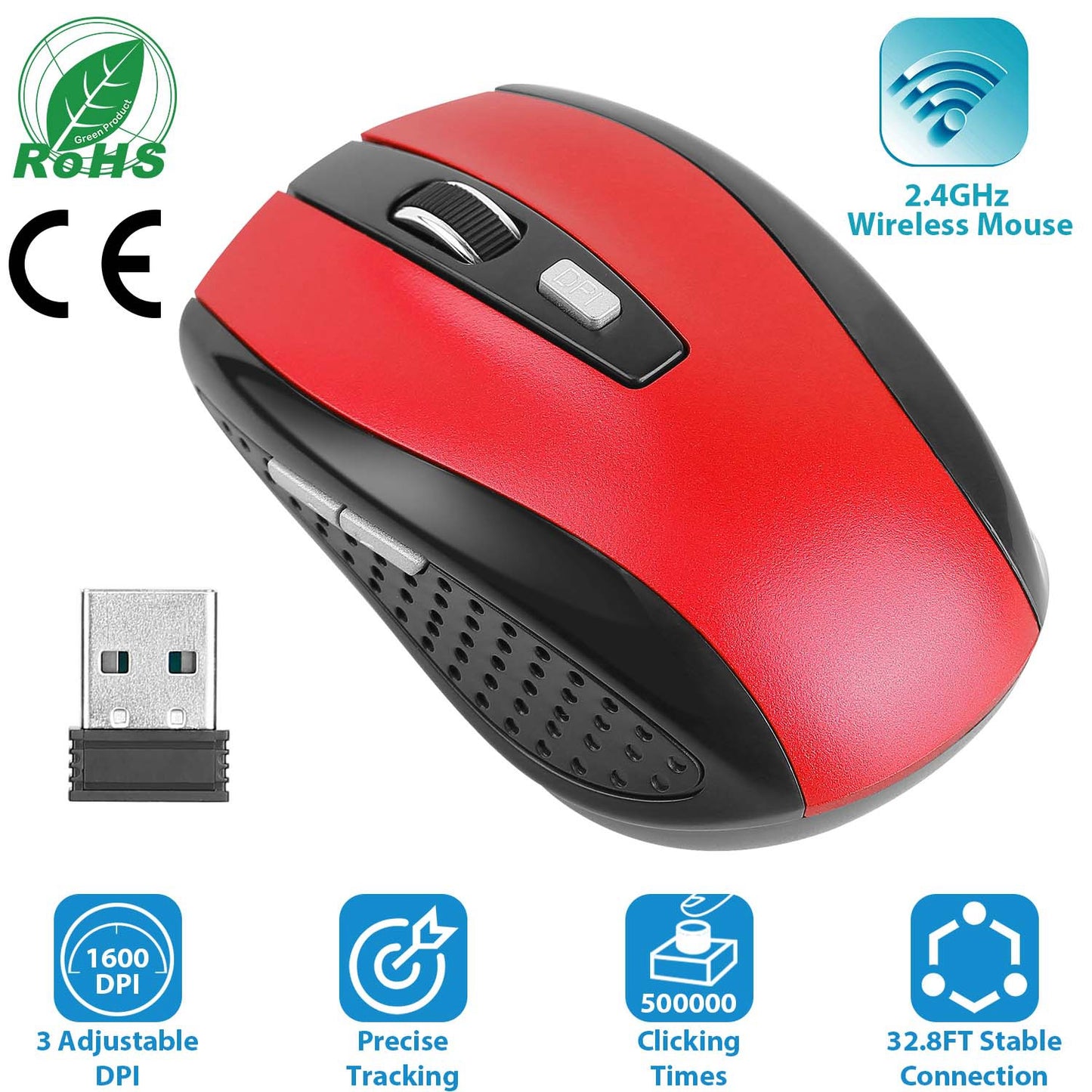 2.4G Wireless Gaming Mouse Optical Mice w/ Receiver 3 Adjustable DPI 6 Buttons For PC Laptop Computer Macbook