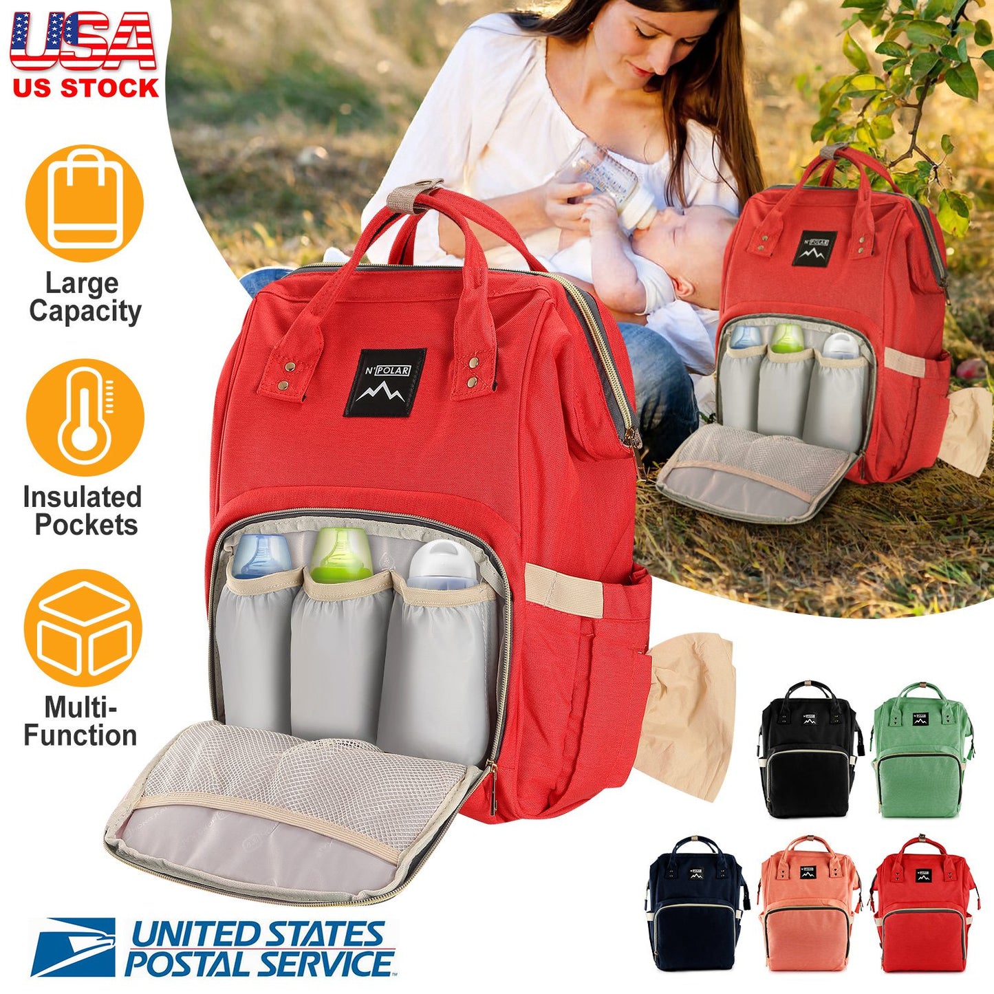 Mummy Diaper Bag Backpack Water-Resistant Large Capacity Travel Nappy Backpack Baby Nursing Handbag for Mom Dad Baby Care