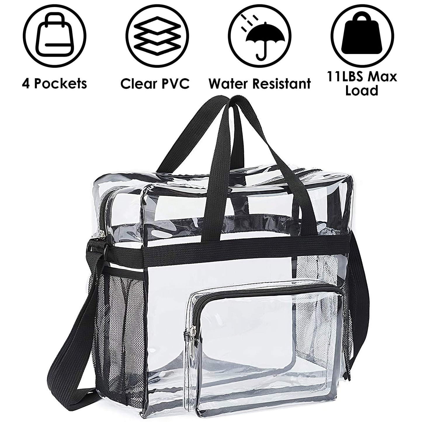 Clear Crossbody Bag Stadium Approved Clear Transparent Shoulder Bag See Through Zip Pouch Tote Bag Handbag with 11LBS Load