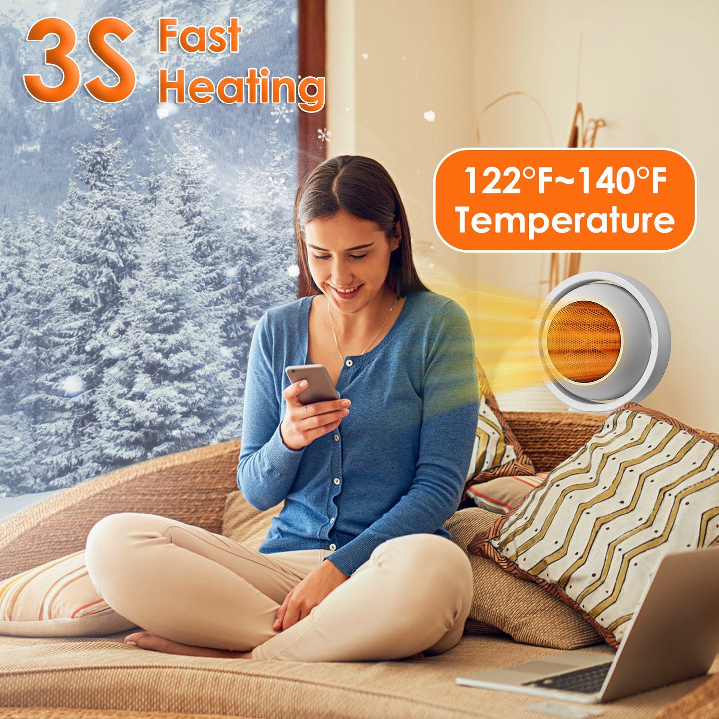 380W Space Heater with 30¡ Tilting Angle 3S Fast Heating Portable Desktop Electric Heater For Indoor Use With Overheat Protection Tip Over Protection