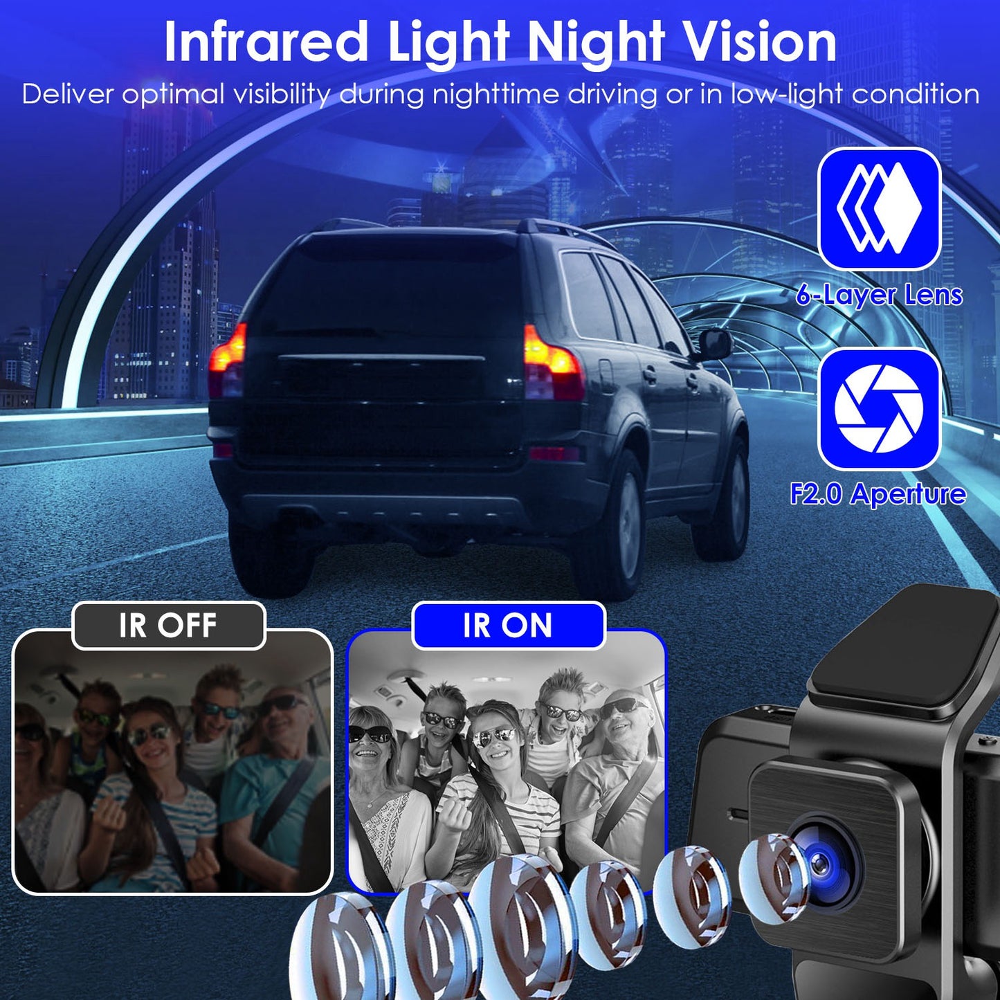 1080P FHD 3 Channel WiFi Dash Cam 170¡ Wide Angle Triple Car Camera With IR Night G-Sensor Motion Detection Loop Recording App Control Support 128G Ma