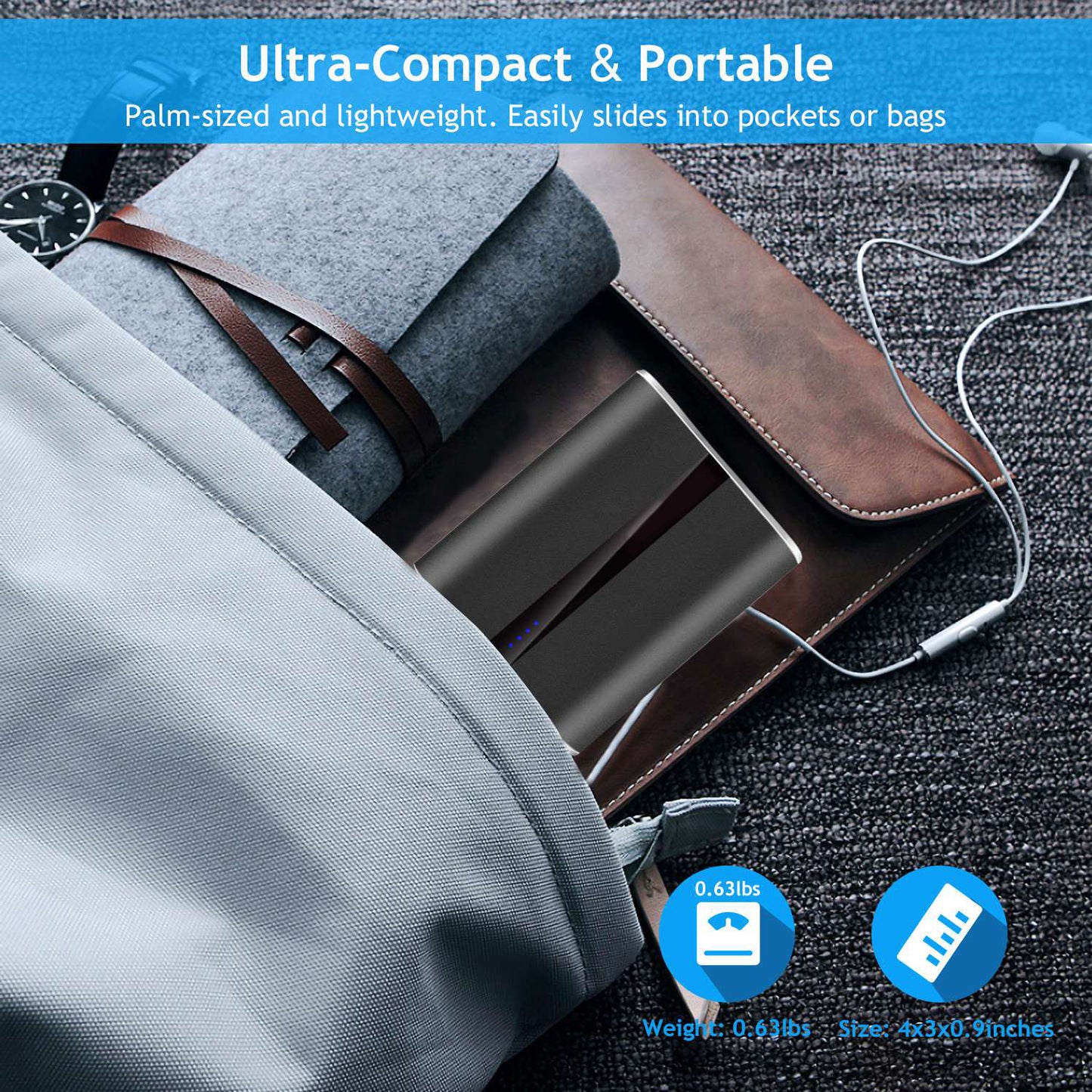 12000mAh Portable Charger with Dual USB Ports 3.1A Output Power Bank Ultra-Compact External Battery Pack Fast Charging for IOS Phone Samsung Xiaomi ZT