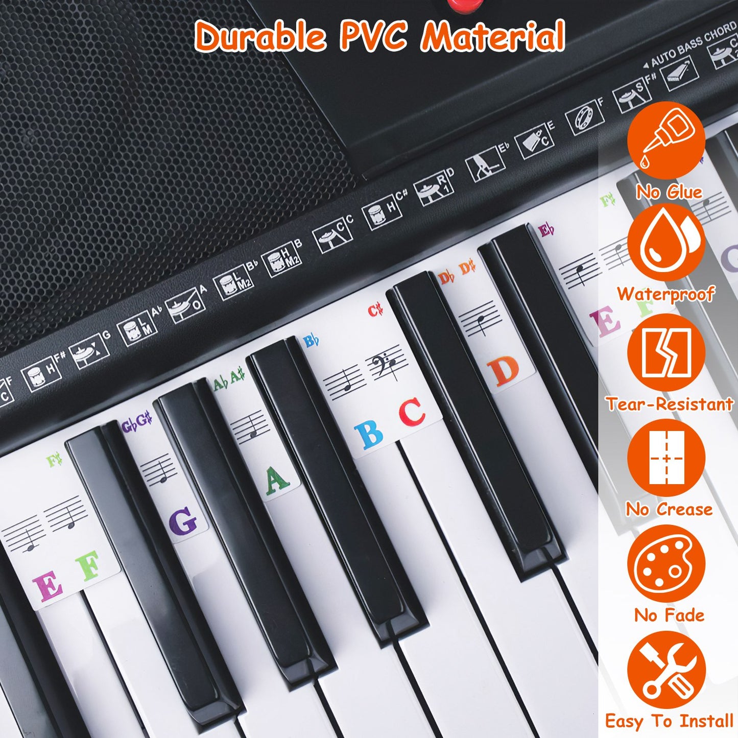88-Key Piano Keyboard Stickers Removable Piano Key Labels PVC Piano Notes Guide without Glue for Beginners Kids