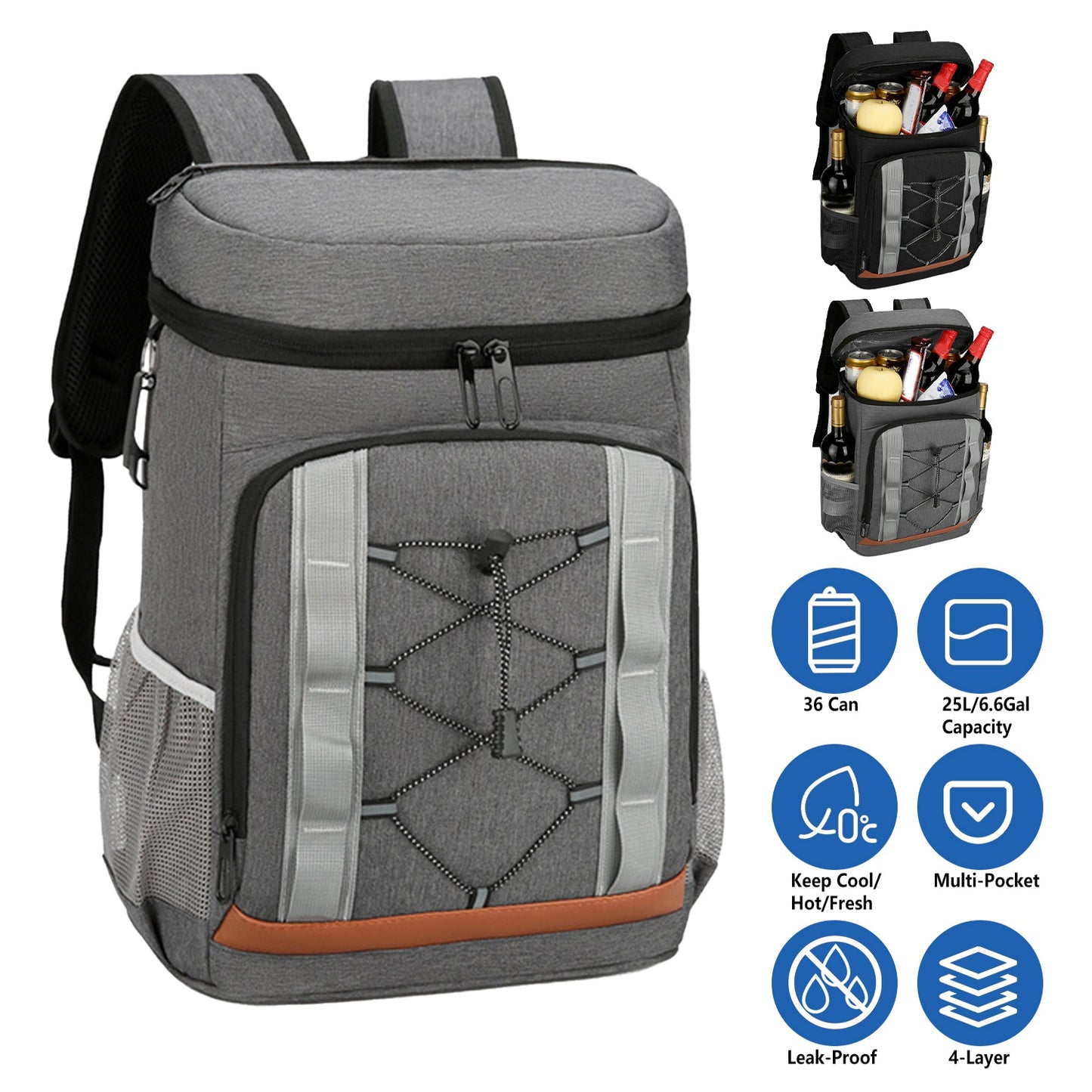 Cooler Backpack 36 Can Leakproof Insulated Cooler Backpack with 25L/6.6Gal for Picnic Camping BeachÊHiking Fishing Travel