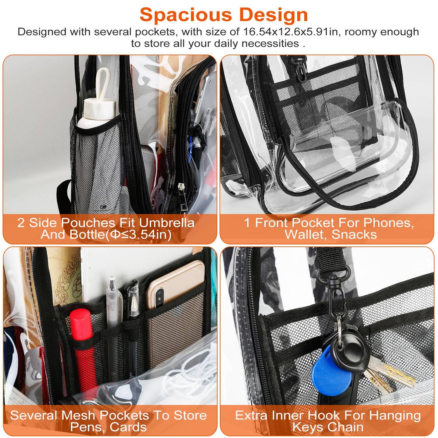 Clear Backpack Heavy Duty Transparent Book Bag Waterproof PVC Clear Backpack 5.3Gal with Reinforced Strap for College Workplace