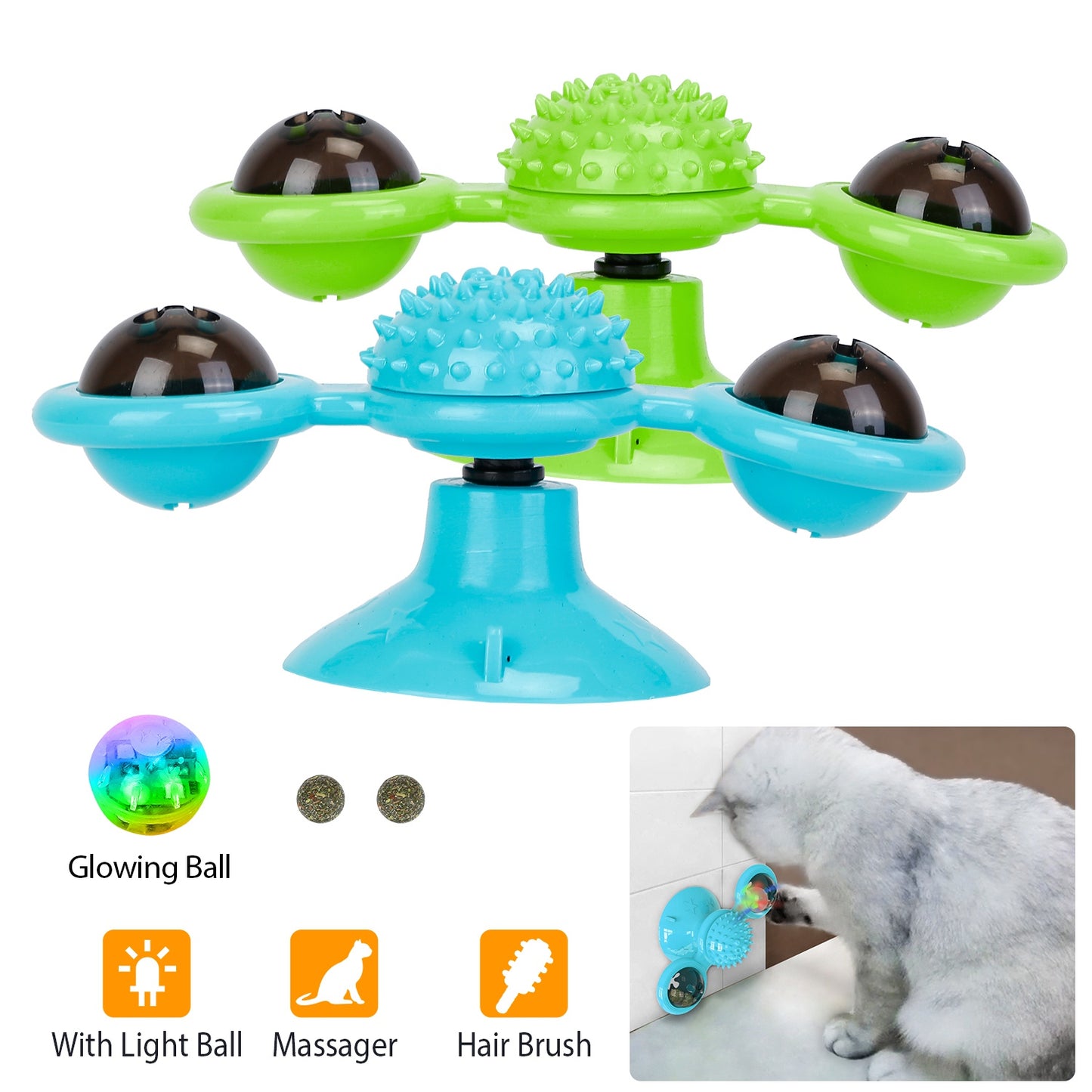 Windmill Cat Toy Turntable Interactive Teasing Pet Toy Wall Mount Turning Tickle Scratch Hair BrushÊCat Toy with Catnip Light Ball
