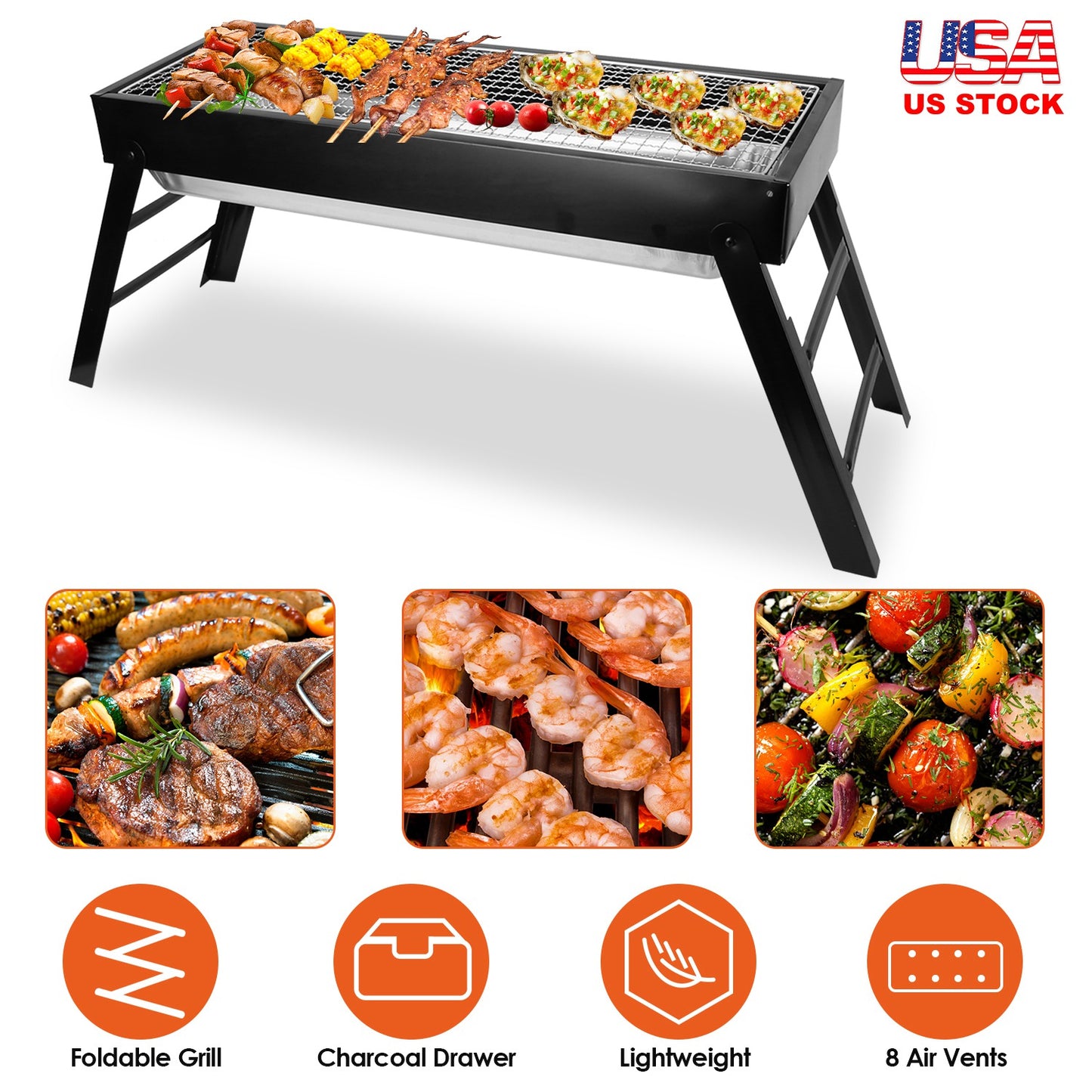 Foldable Charcoal BBQ Grill Stainless Steel Grill Net Easy Setup Portable Tabletop Barbecue Grill for Camping Picnic Outdoor Party Backyard