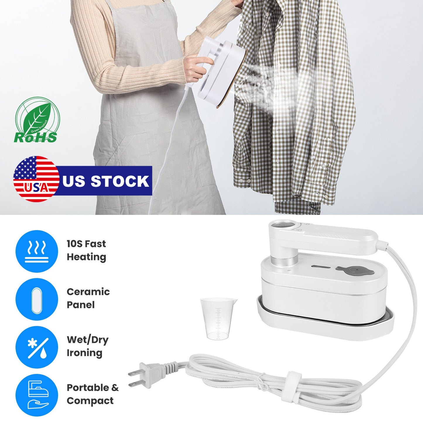 1200W Handheld Steamer with Dry Wet Ironing Modes 180¡ Rotatable Handle 10S Fast Heating Portable Clothing Steamer for Home Travel