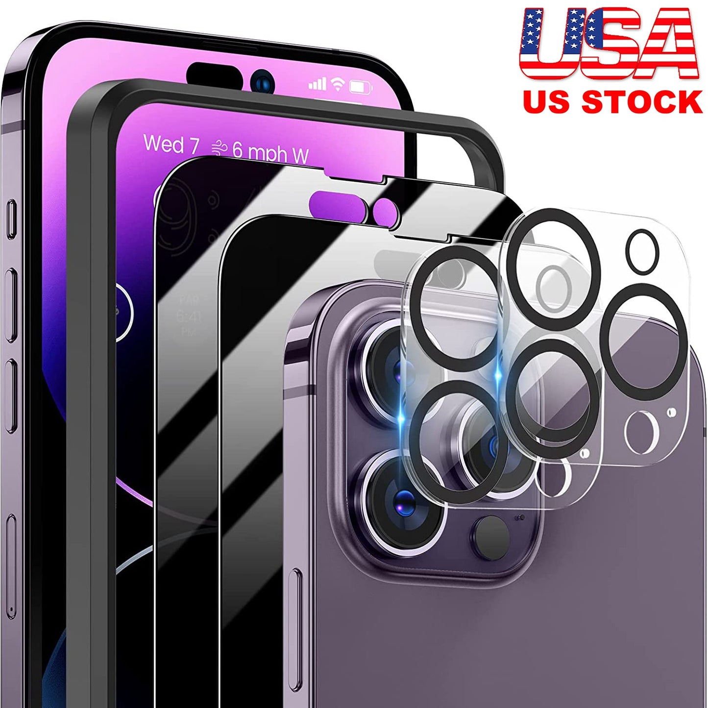 2Pcs Privacy Screen Protectors And 2Pcs Camera Lens Tempered Glass Screen Film Full Coverage Screen Protector Fit for IOS Phone 14/14Plus/14Pro/14Pro