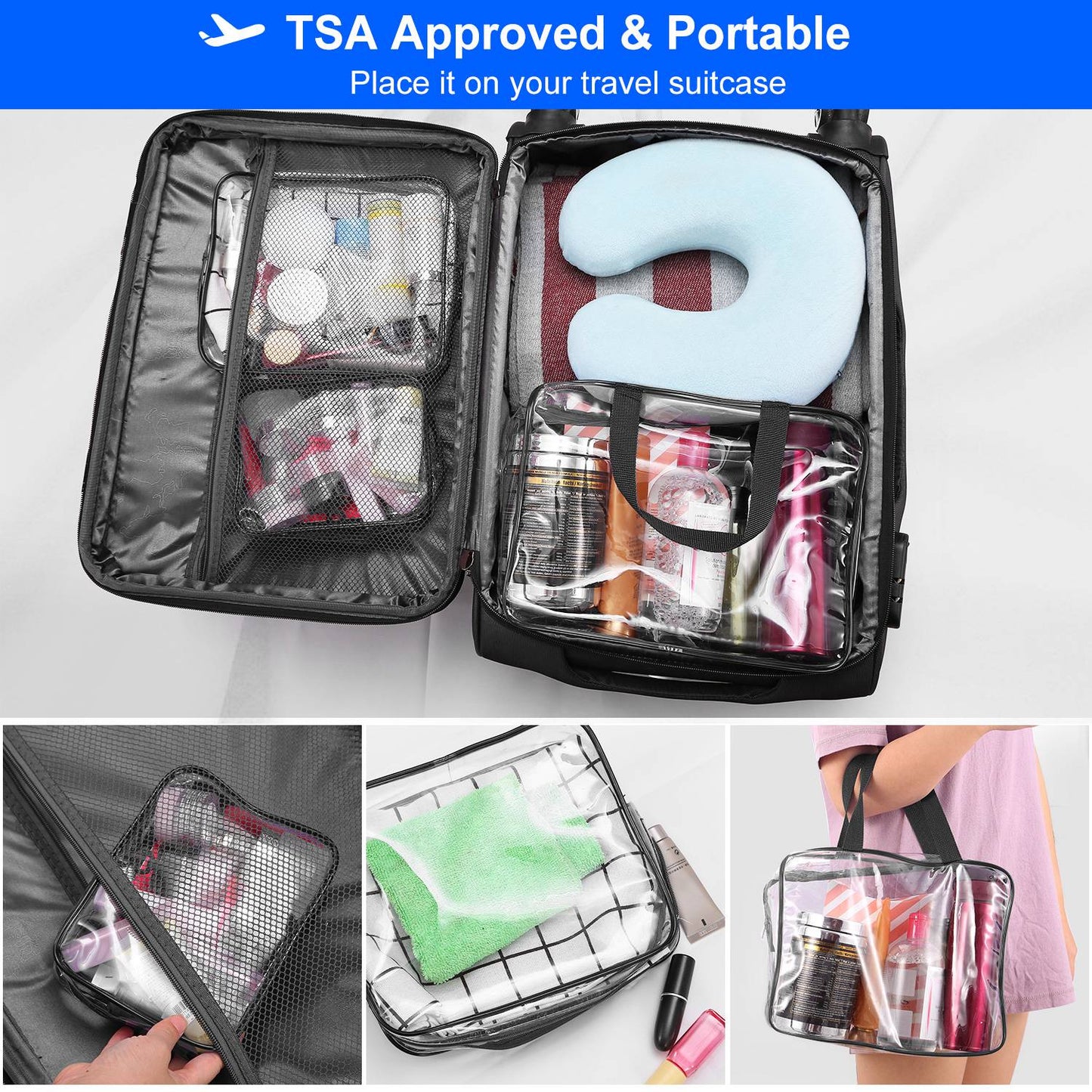 3Pcs Clear Travel Bags Waterproof Cosmetic Makeup Lotion Toiletry Wash Handbags Transparent Holder Pouch Kits For Swimming Travel Hotel