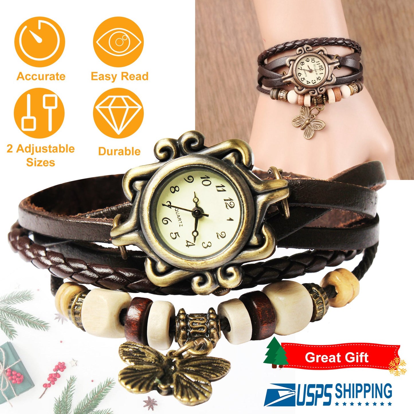 Vintage Women\'s Watch Bohemian Handmade Leather Watch Quartz Wrist Watch Fashion