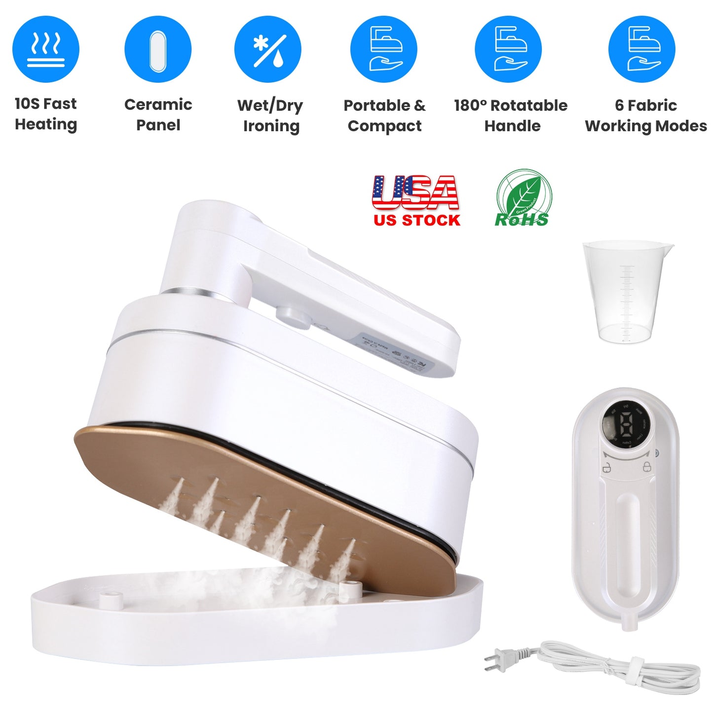 1200W Handheld Steamer with Dry Wet Ironing Modes 180¡ Rotatable Handle 10S Fast Heating Portable Clothing Steamer for Home Travel
