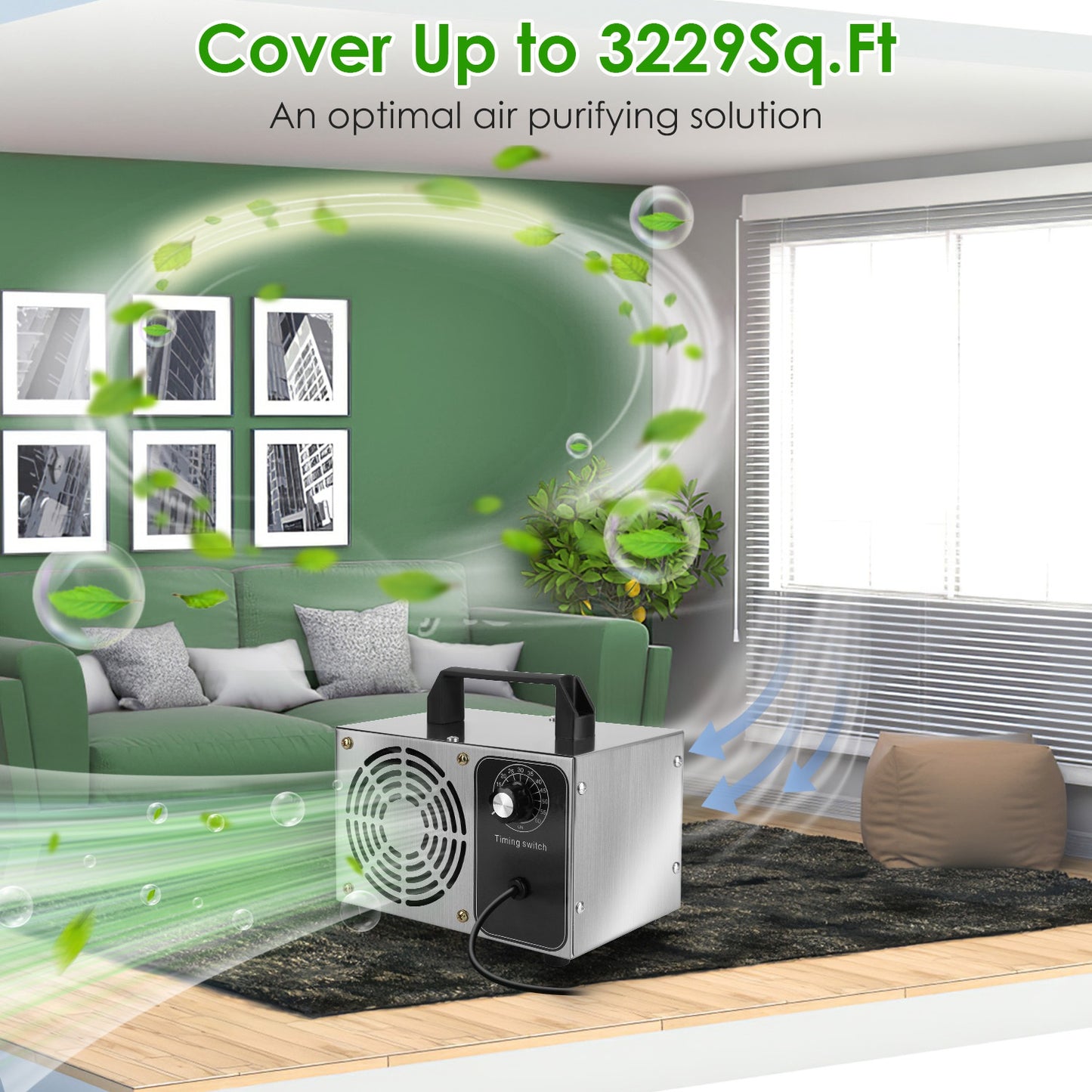 110W 50000mg/h Ozone Generator Odor Eliminator Ionizer Air Purifier with 60Mins Timer Cover up to 3229Sq.Ft for Rooms Smoke Cars Pets