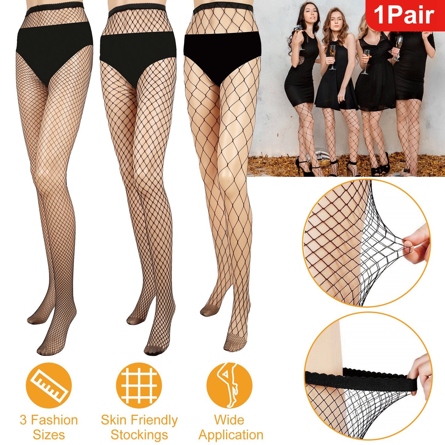 Women Fishnet Tights Sexy High Waist Fishnet Pantyhose Stretchy Mesh Hollow Out Tights Stockings w/ Small Medium Large Hole Choices