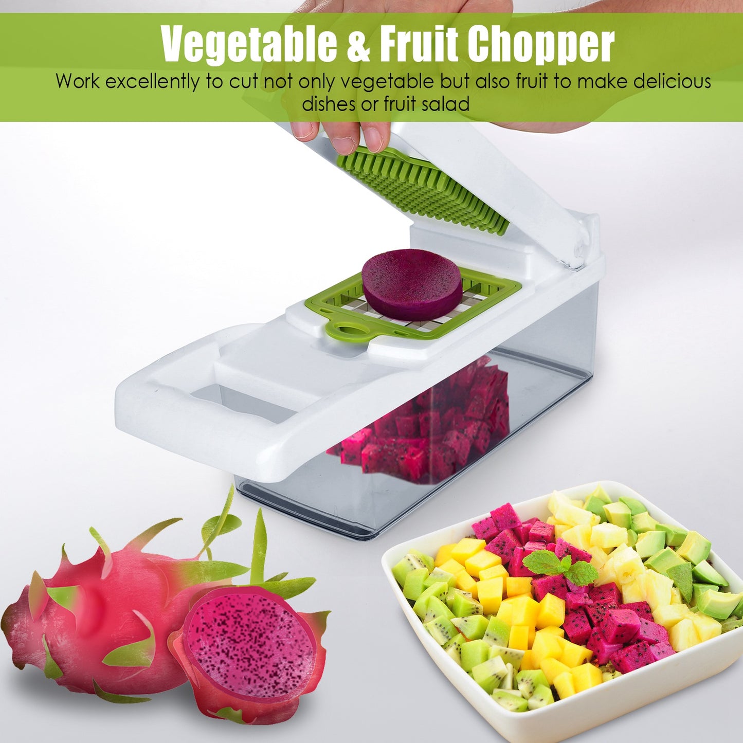 12 In 1 Vegetable Chopper with Container Kitchen Food Slicer Dicer Grater Peeler Egg Separator Hand Protector for Onion Salad Potato