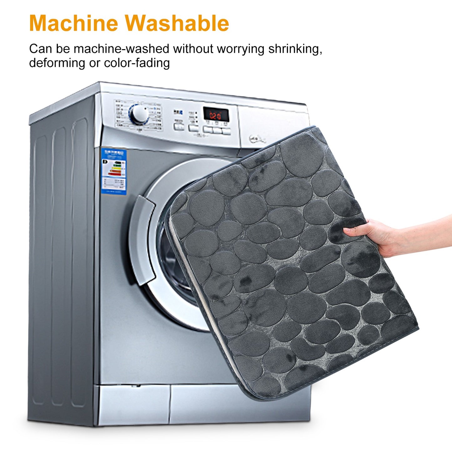 2 Pcs/Set Bathroom Rugs Luxury Flannel Non-Slip Bathroom Rugs Set Soft Pebbles Shower Absorbent Carpet U-Shaped Toilet Mat Washable for Bathroom Entra