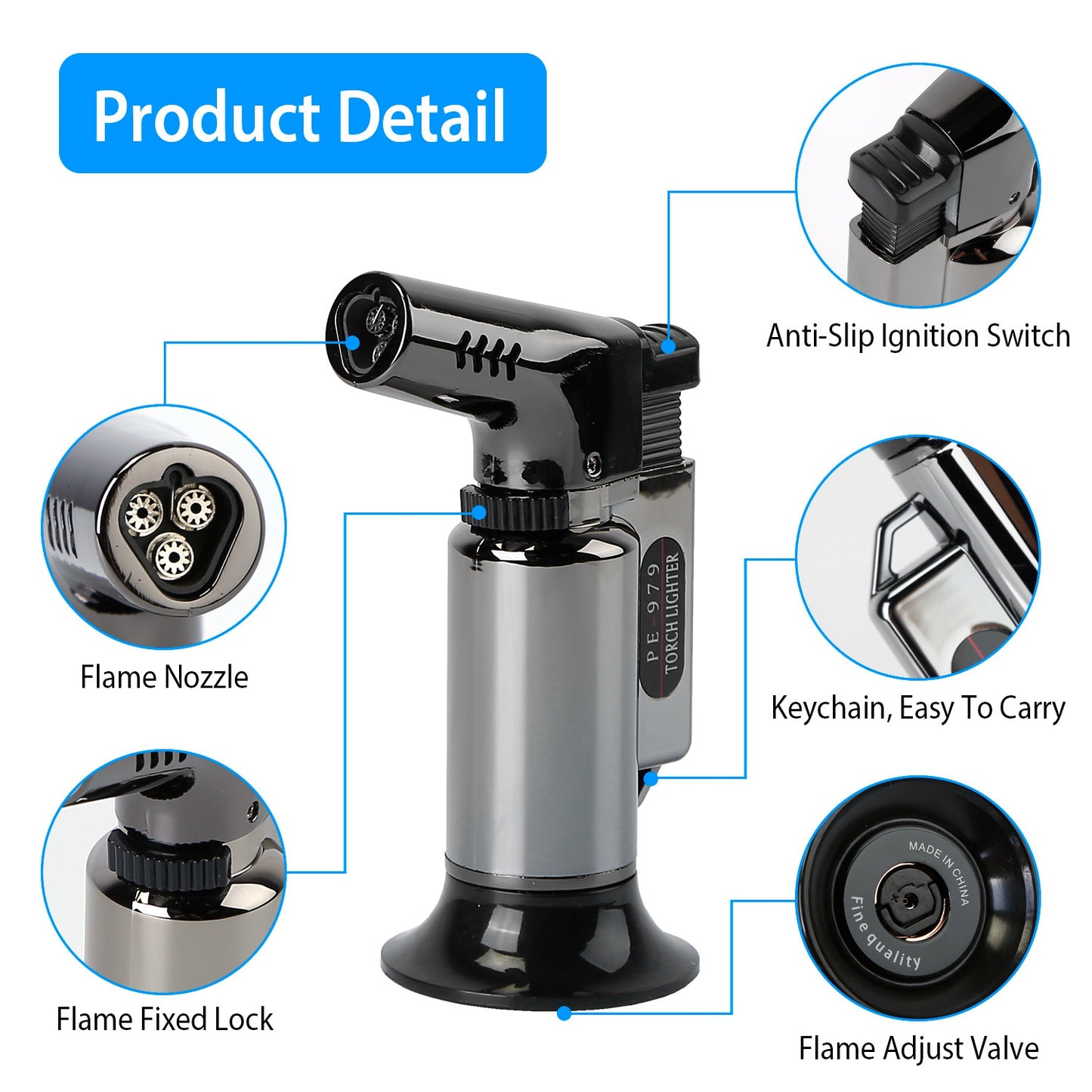 Culinary Butane Torch Lighter Refillable Blow Torch Flame Adjustable Flame Kitchen Cooking BBQ Torch w/ Fire Lock (Gas Not Included)