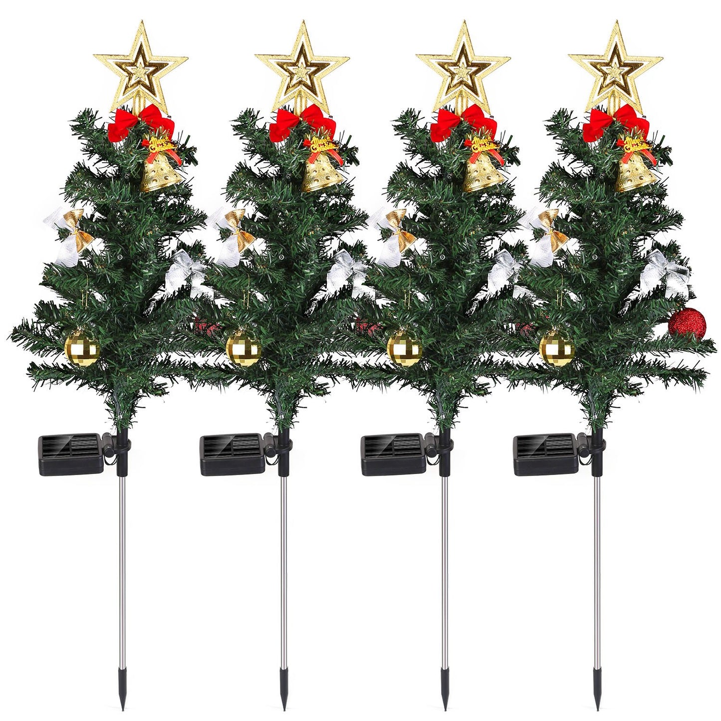 4Packs Solar Christmas Tree Lights Xmas Garden Decorations Tree Stake Lamp 20LEDs Solar Decor Light with Constant and Flashing Mode for Pathway Yard P
