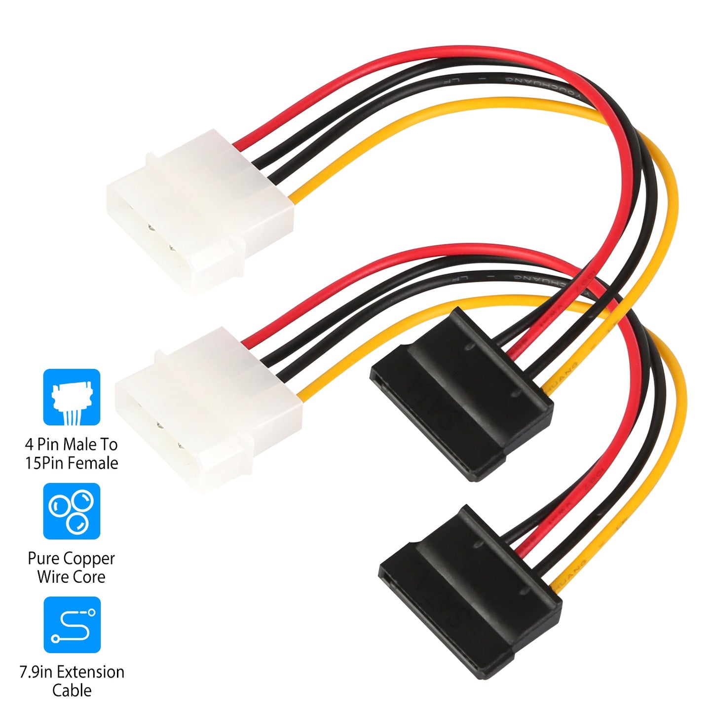 2 Packs 4 Pin Male To 15Pin Female Data Cable Adapter Converter Hard Drive Cable