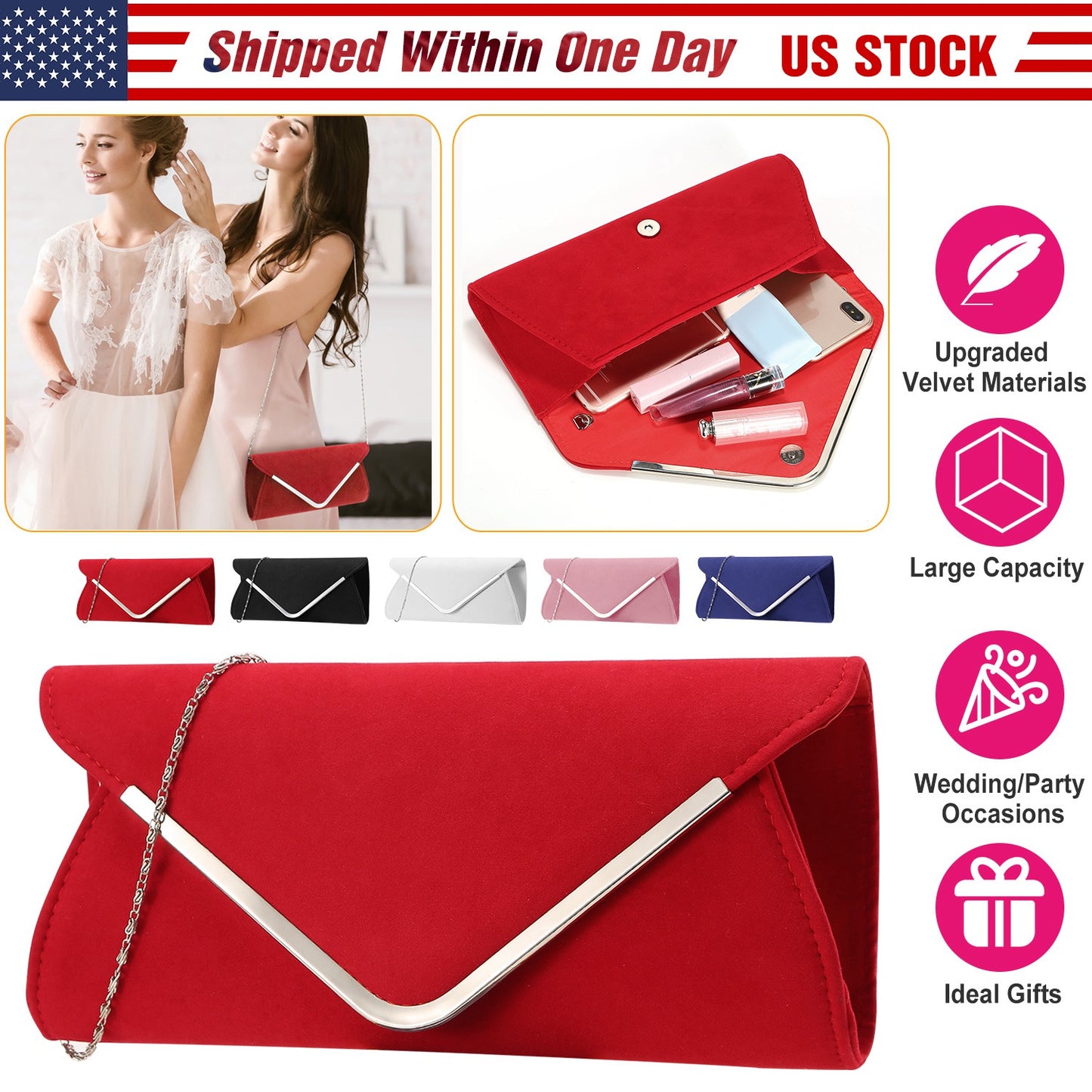 Women Clutch Wallet Bags For Party Wedding Soft Handbag Portable Thin Envelop Evening Purse for Bridal Dating