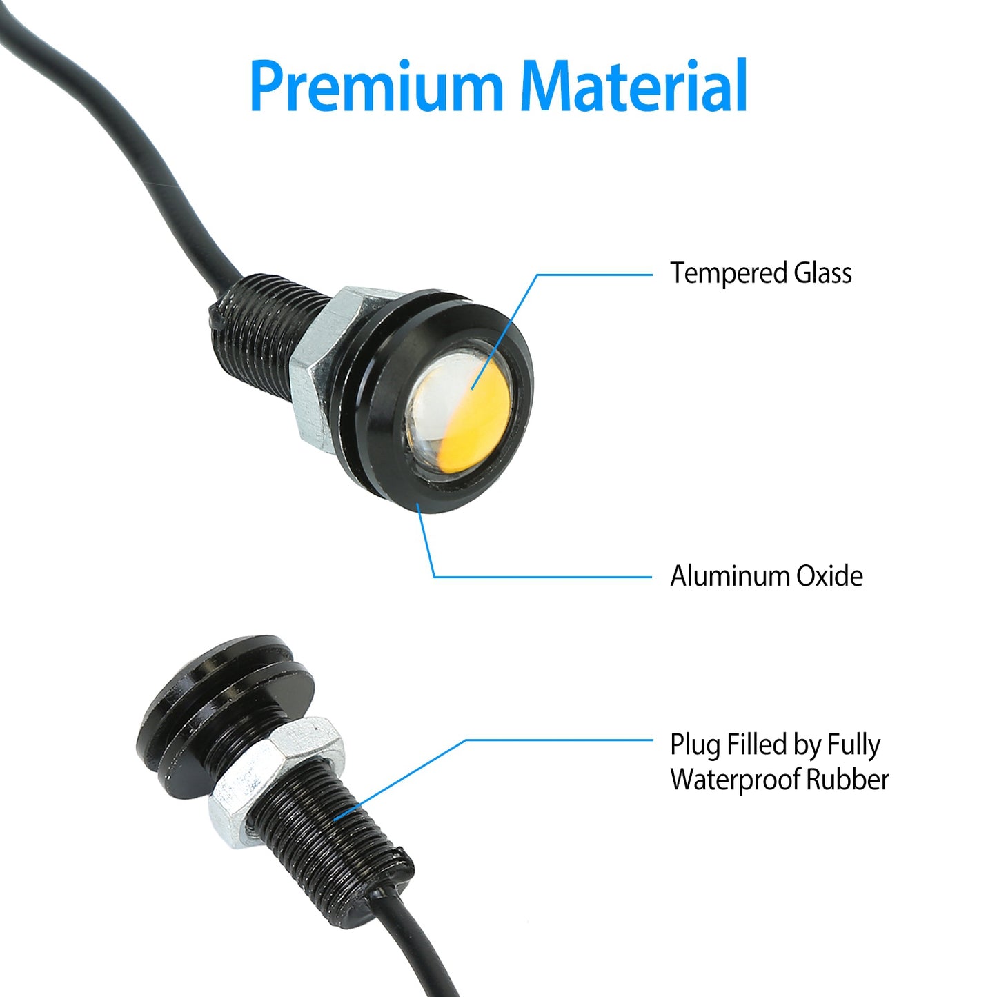 3Pcs Amber Eagle Eye LED Light Bulbs 12V 18MM Waterproof DRL Lights Fog Tail Front Grill Bumper Backup Clearance Marker Light