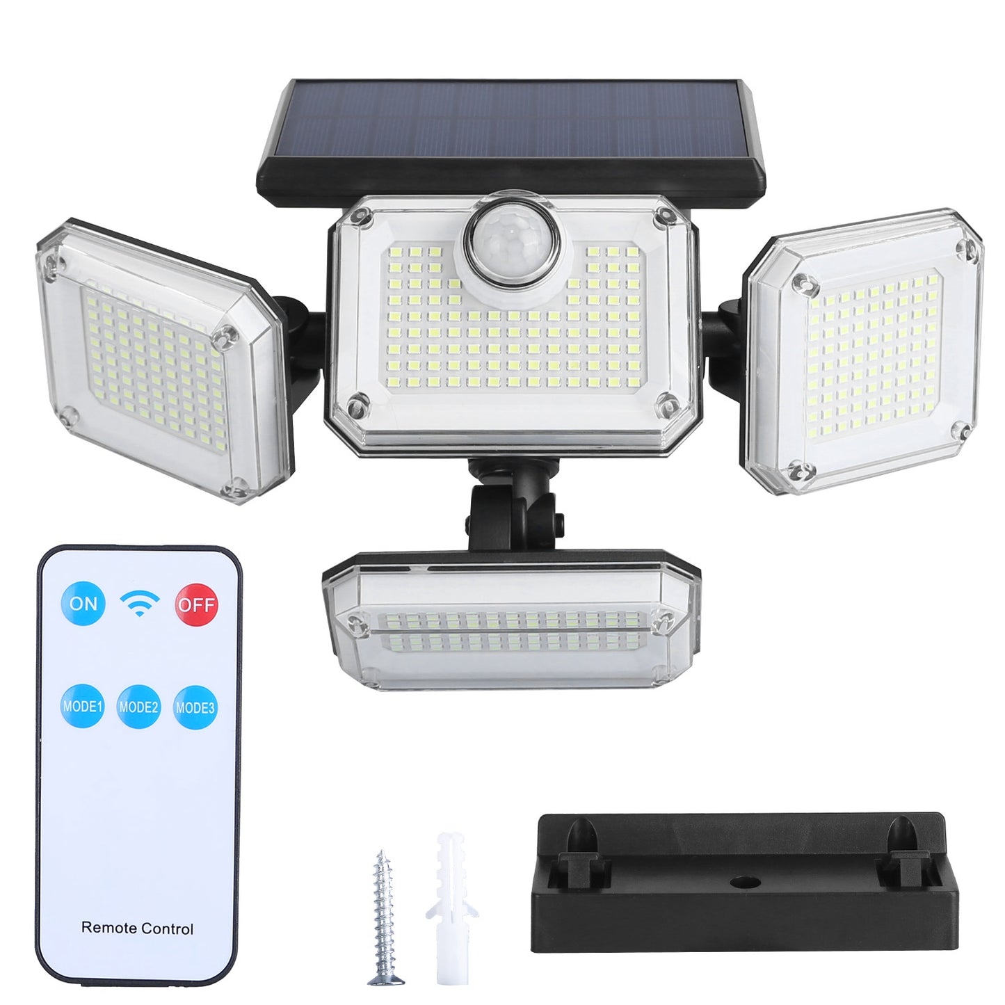 2 Pack Solar Powered Wall Lights IP44 Waterproof Motion Sensor Lights with 4 Adjustable Heads 333Pcs LED Beads 120¡ Sensing Angle Remote Control for Y