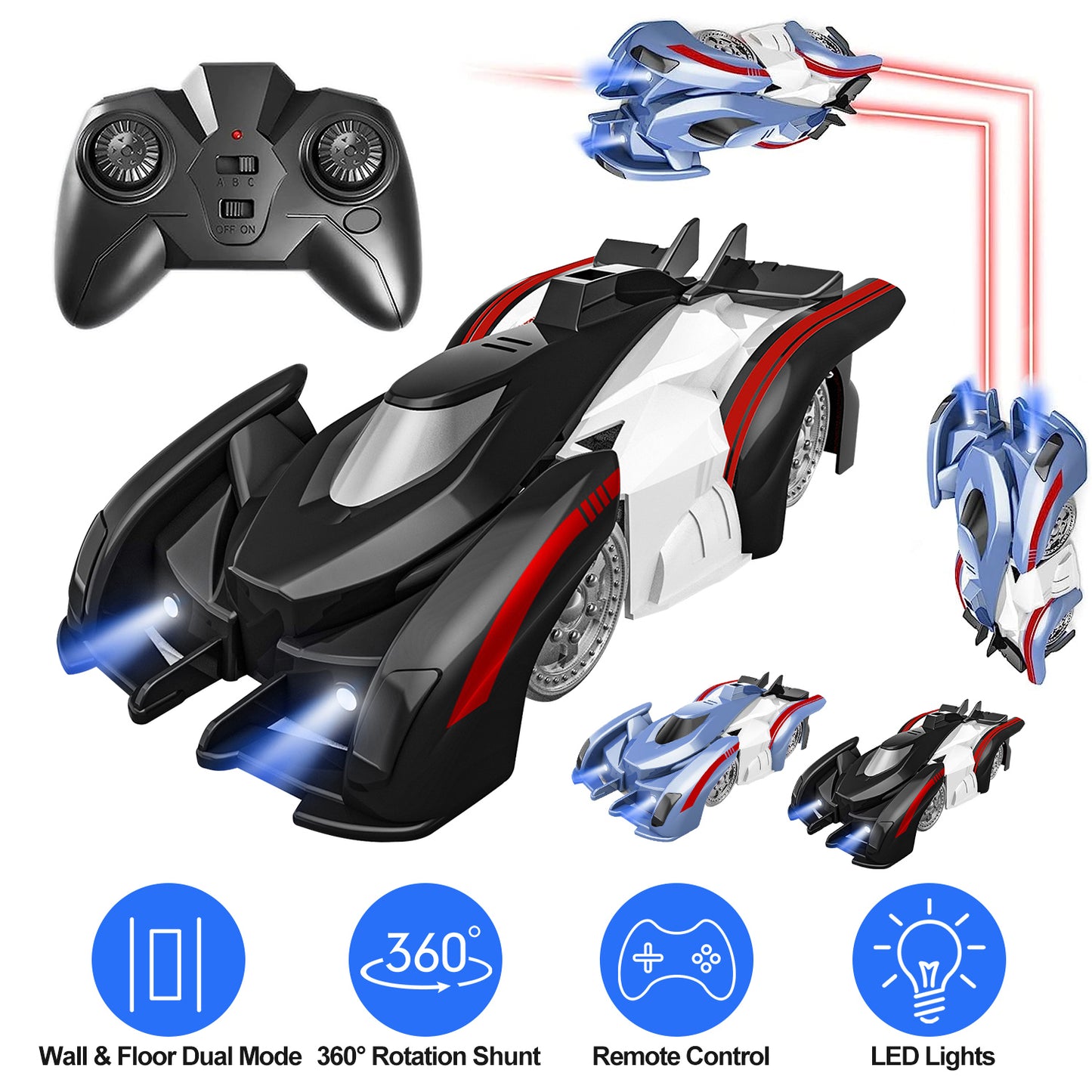 Electric Wall Climbing Car Toy 360¡ Rotating Shunt Car Remote Control Dual Mode RC Car Rechargeable Toy Car with Headlights Taillights Birthday Christ