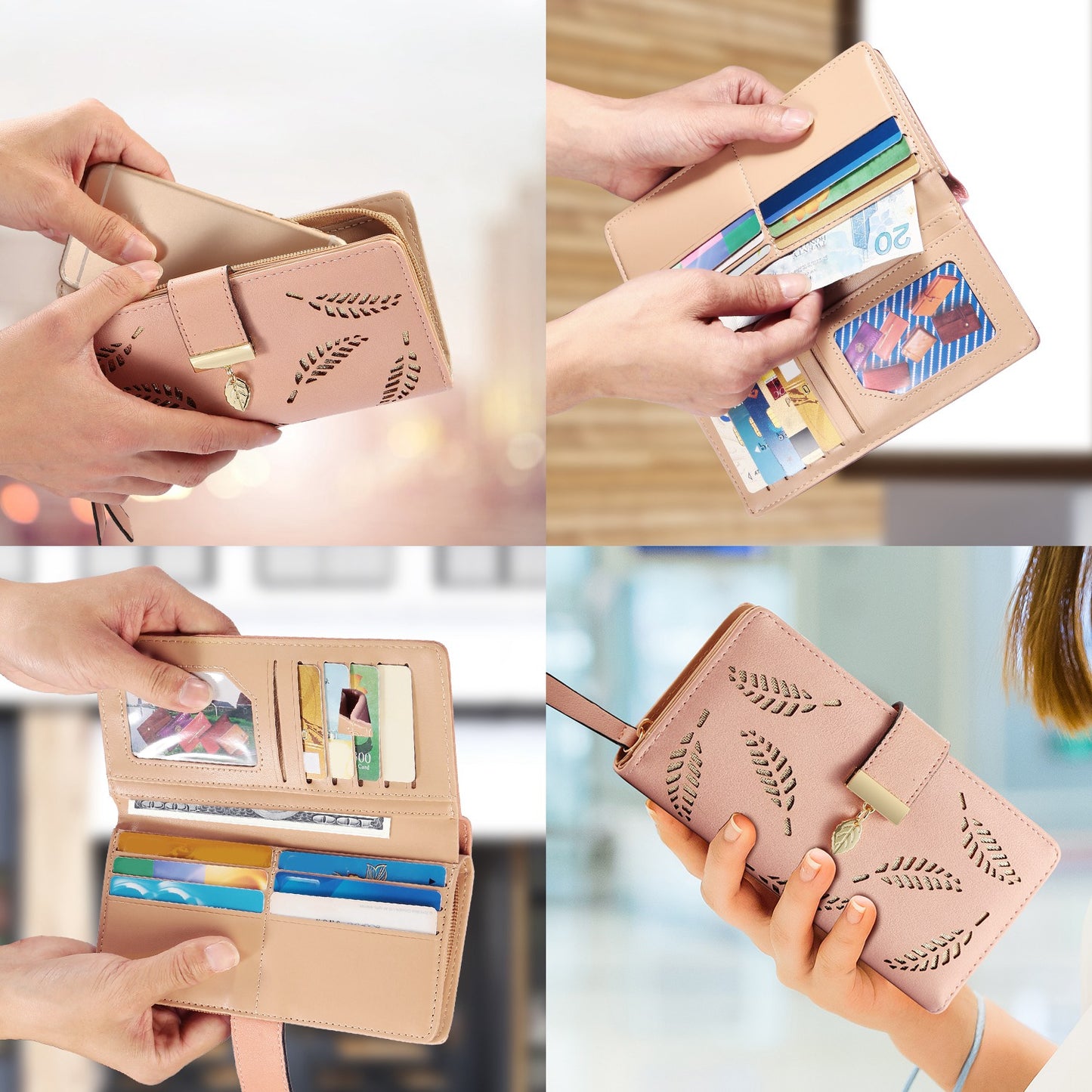 Women Wallet PU Leather Lady Long Purse Phone Clutch Case Credit Card Holder 11 Card Slots 1ID Window 5 Money Pouch