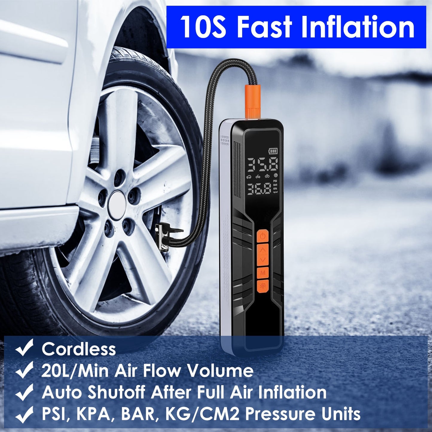 150PSI Portable Tire Inflator Cordless Digital Air Compressor Compact Air Pump with 5 Inflation Modes 3 Light Modes Emergency Power Bank