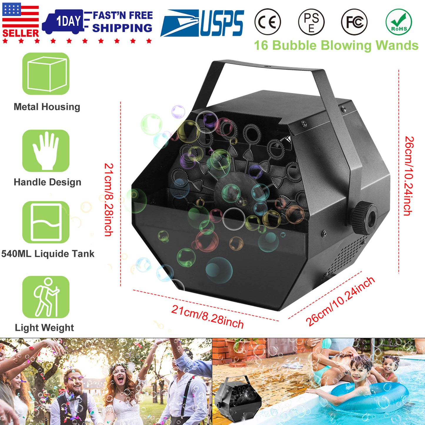 Automatic Bubble Machine 25W Pro Bubble Blower Maker w/ Handle for DJ DISCO Stages Wedding Kids Birthday Parties