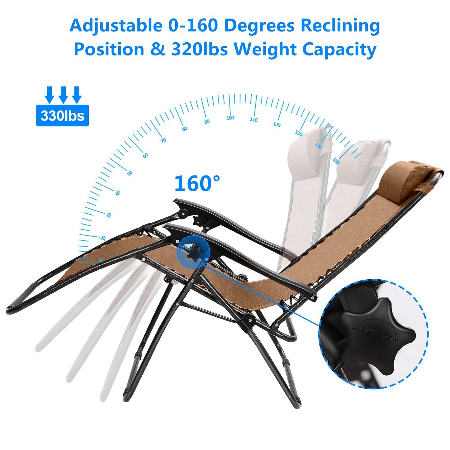 2Packs Zero Gravity Lounge Chair w/ Dual Side Tray 330lbs Load Foldable Recliner Chair w/ Stress Relief Pillow Patio Poolside Beach Lying Chair