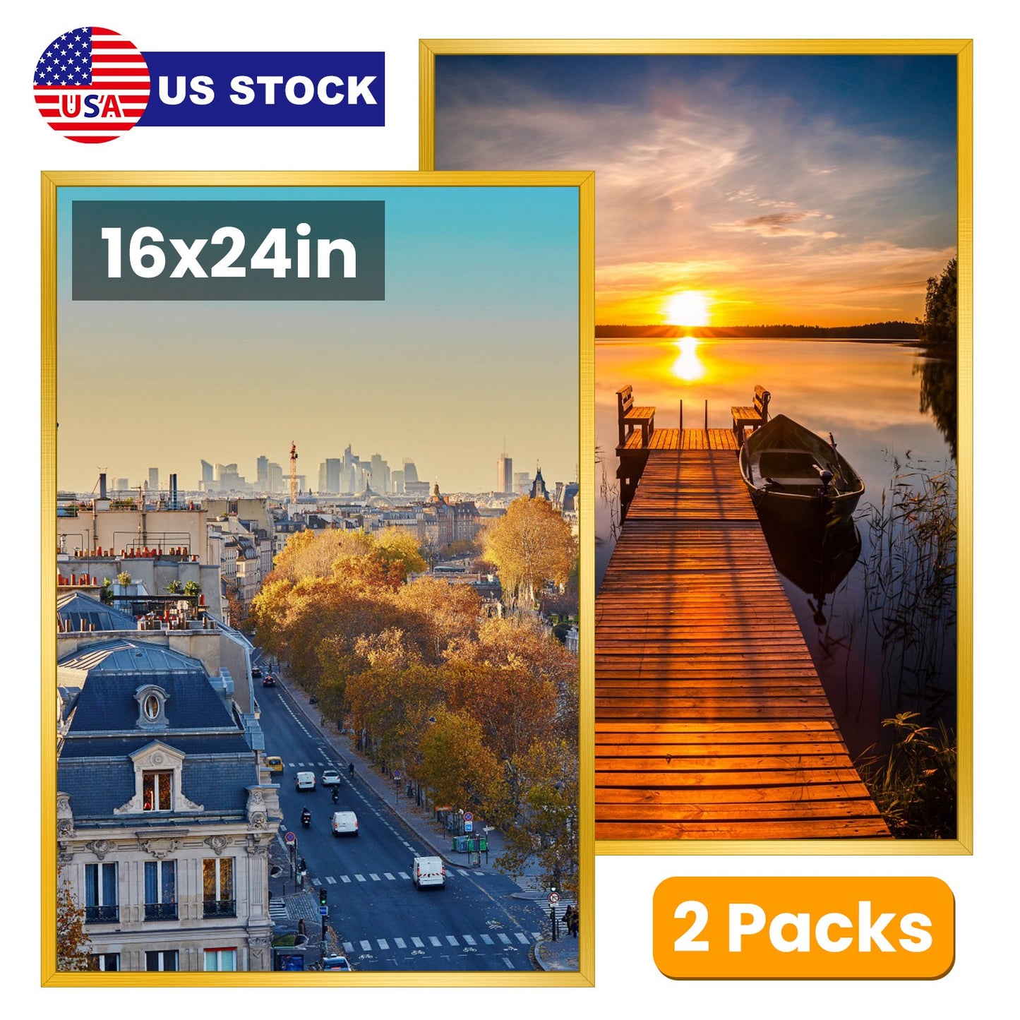 2 Packs 16x24in Picture Frames Wall Gallery Photo Frame Wall Mounted Poster Display Frame for Horizontal Vertical Wall Mounted