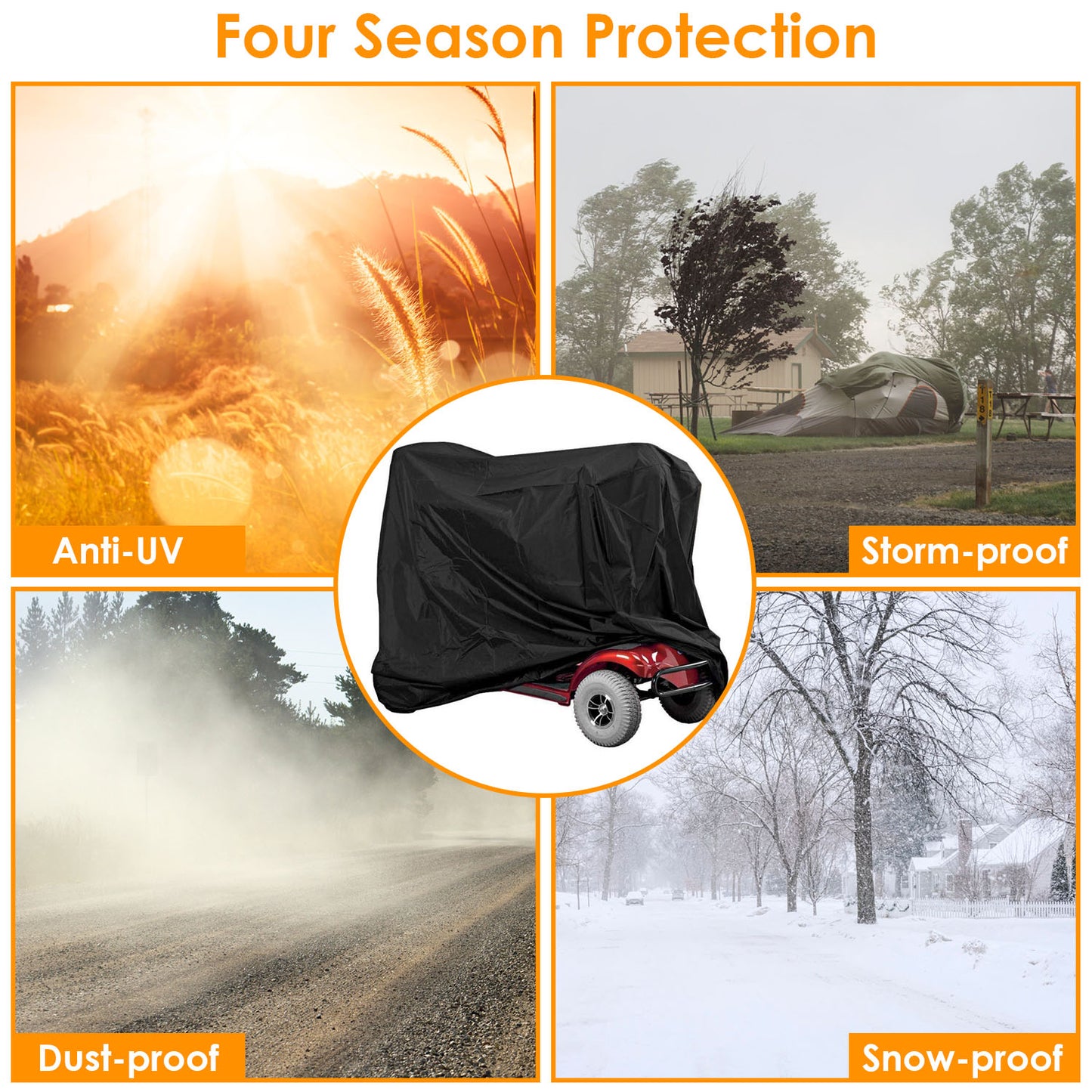 Scooter Protective Cover Waterproof Motorcycle Mobility Wheelchair Shelter Protector with Storage Bag against Sun Water Dust 74.8x28x46.1in