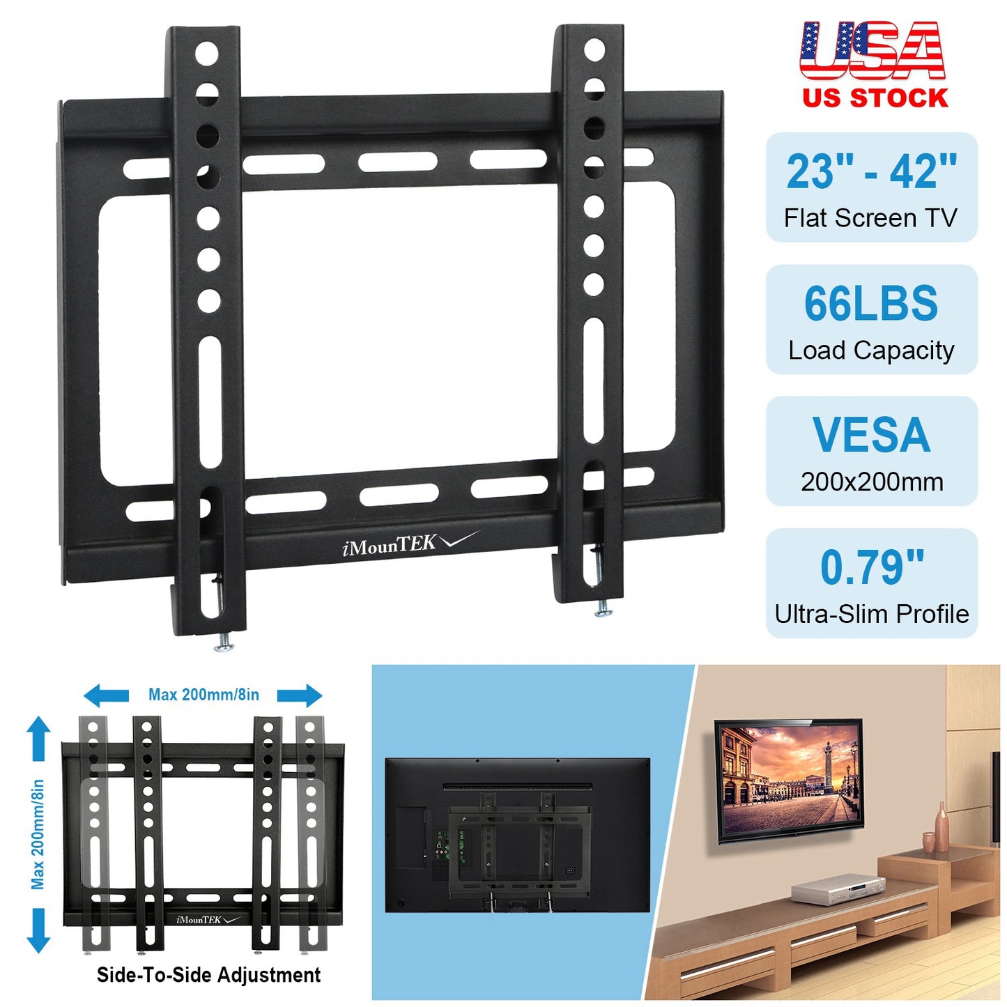 Fixed TV Wall Mount Bracket for 23"-42" LED/LCD/PLASMA Flat TV VESA 200x200mm