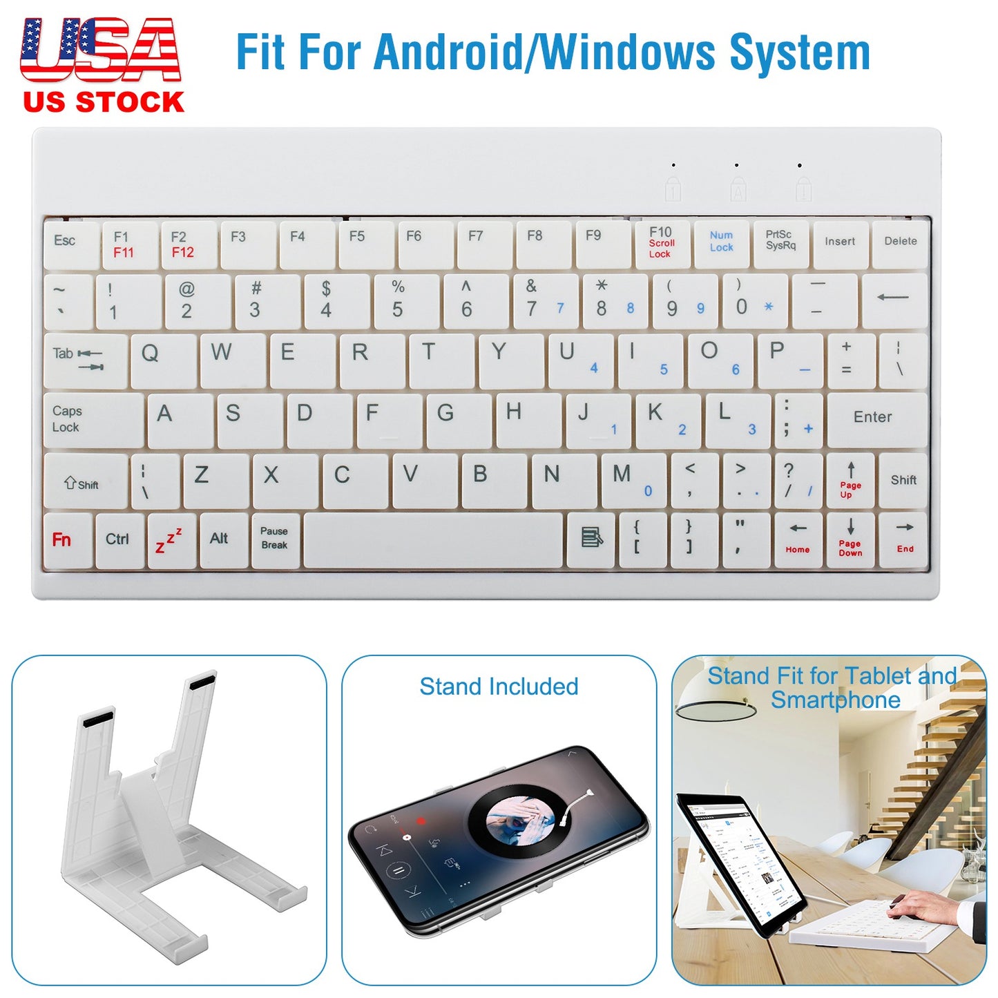 80 Keys Wired Keyboard Mini USB Connector Keyboard Portable Durable Keyboard w/ Carry Bag Tablet Stand for Android Window Tablet