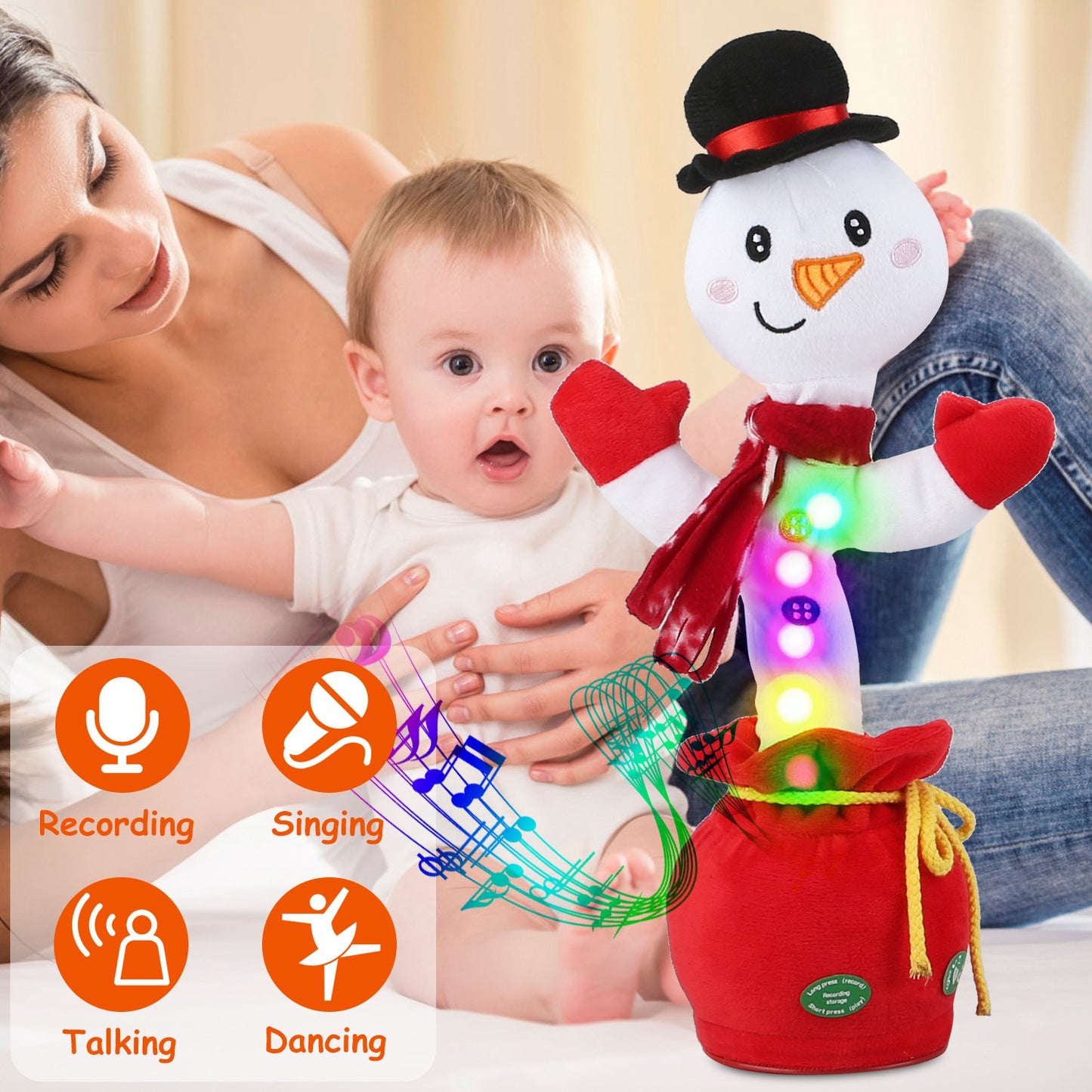 Kid Electric Dance Toy Christmas Elk Snowman Senior Penguin Plush Toy Interactive Sing Song Whirling Mimicking Recording Light up Toy